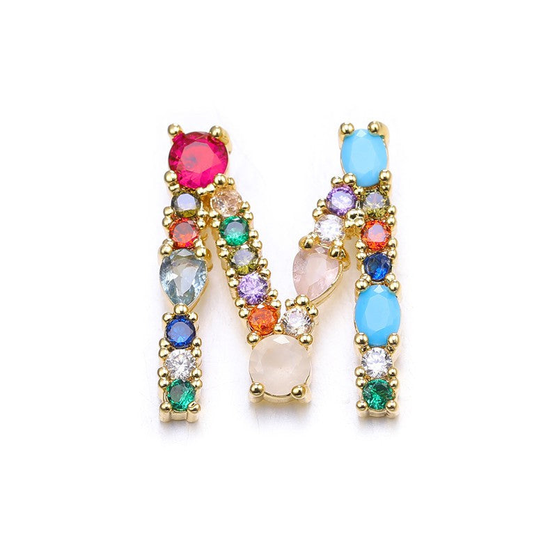 Multicolor Gem Initial Necklace