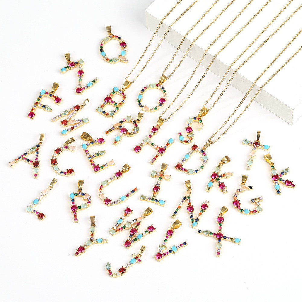 Multicolor Gem Initial Necklace