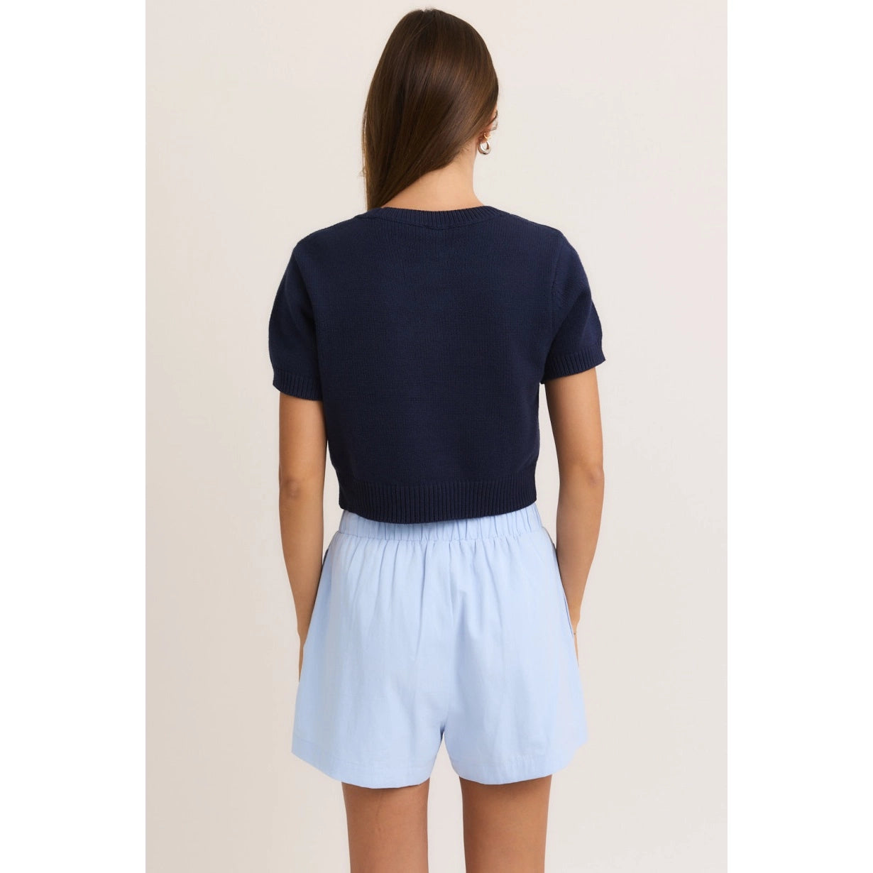 Teddy Bear Cropped Sweater Tee in Navy