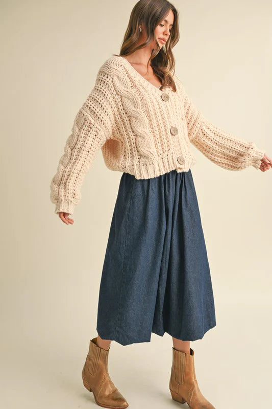 Cecelia Cable Knit Cardigan in Cream