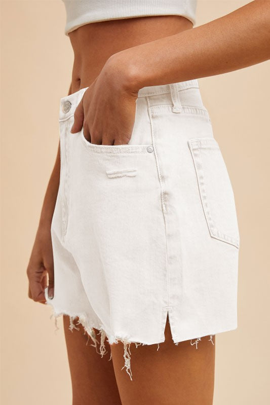 Kaleigh Distressed Hem Denim Shorts
