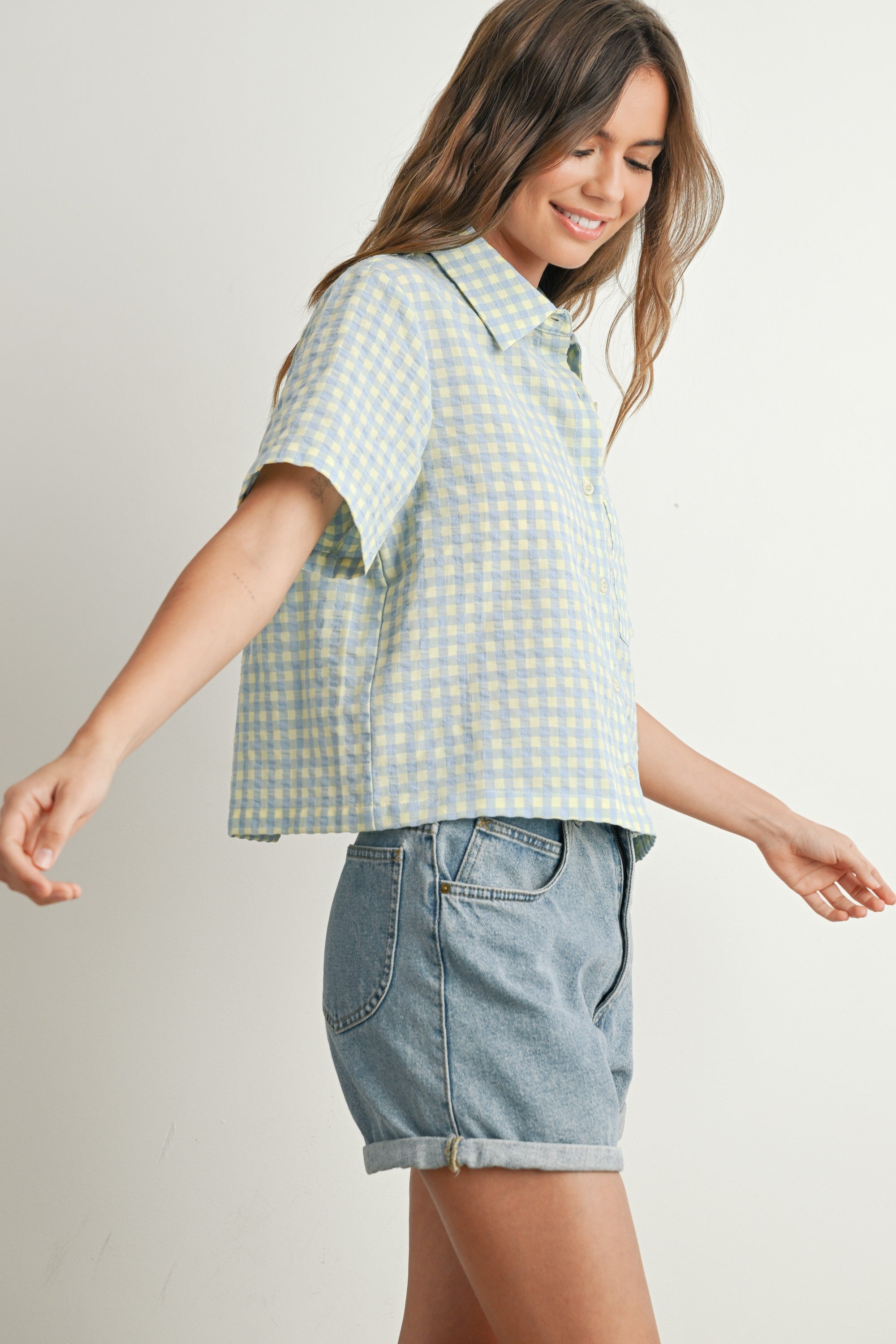 Maggie Cropped Button Up Top
