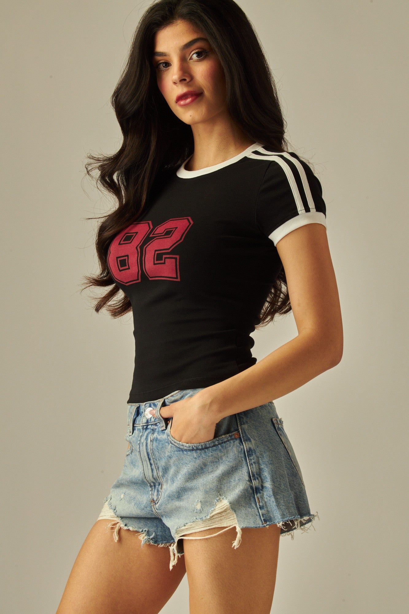 Toni Sporty Graphic Baby Tee in Black