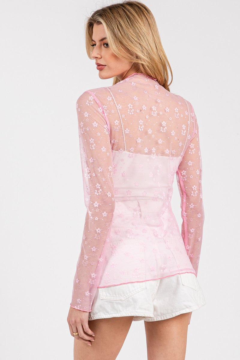 Nadine Mesh Lace Long Sleeve Top