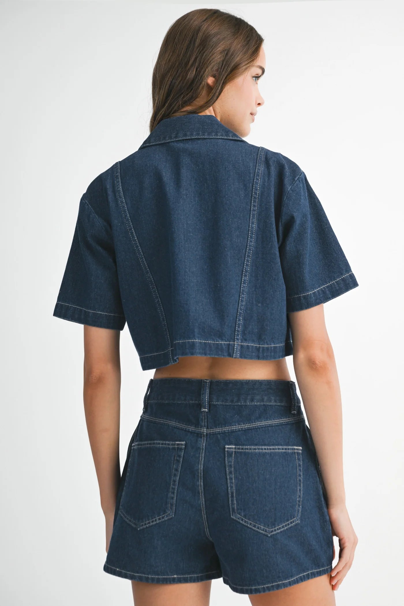 Beyonca Cropped Denim Button Up Top