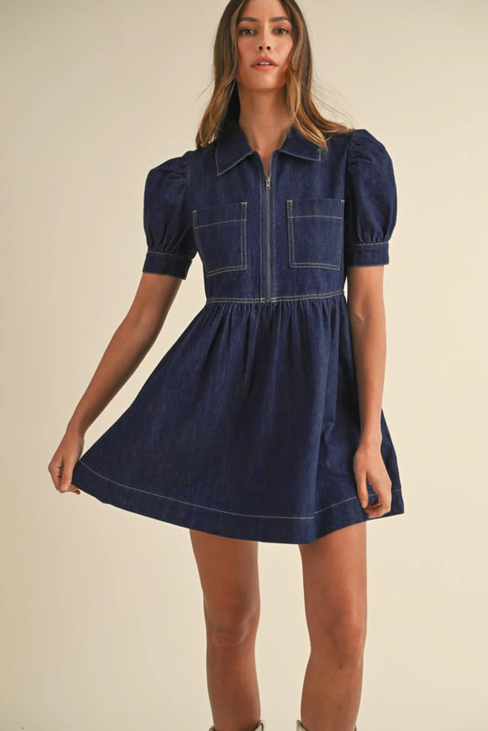 Kylie Denim Puff Sleeve Mini Dress Sixteen Kylie Denim Puff Sleeve Mini Dress Sixteen