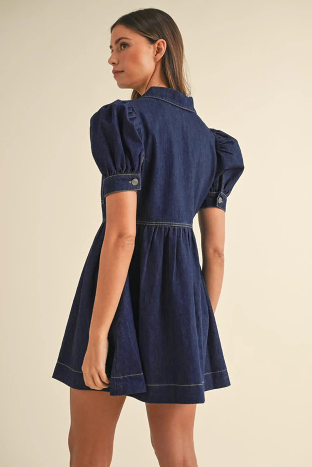 Kylie Denim Puff Sleeve Mini Dress Dark Denim / L