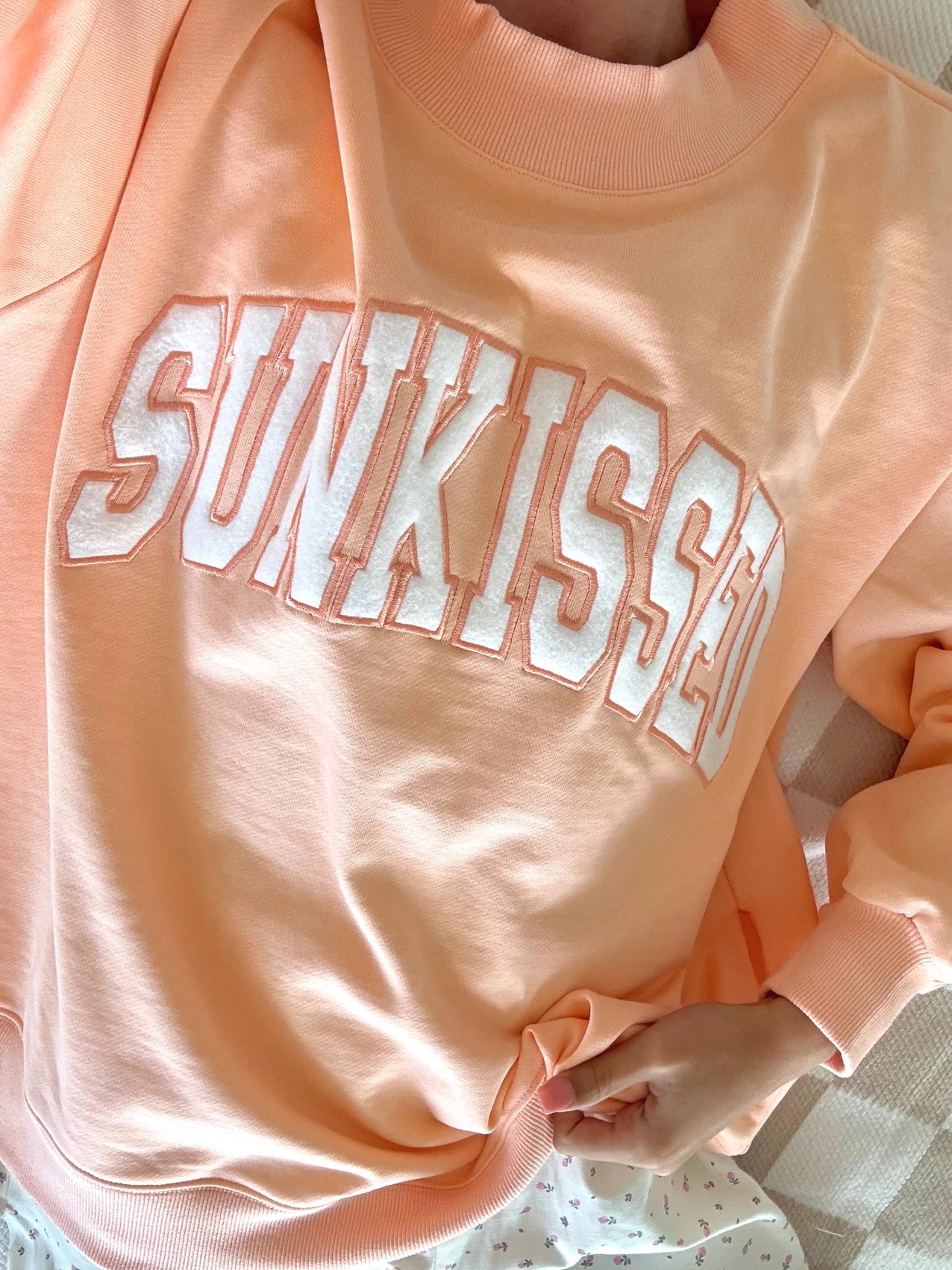 Mockneck Sunkissed Varsity Embroidered Sweatshirt in Papaya Orange
