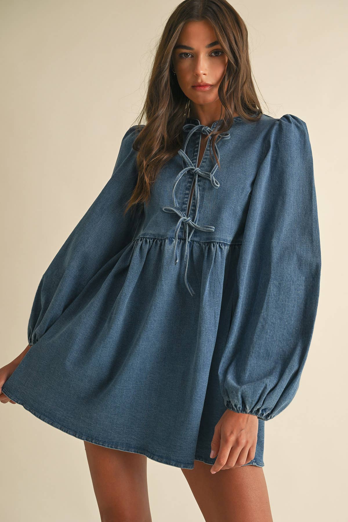 Graylee Tie-Front Denim Dress