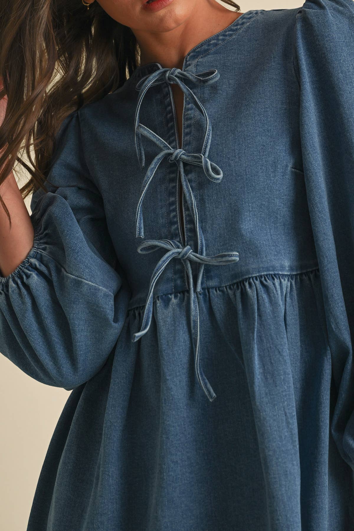 Graylee Tie-Front Denim Dress