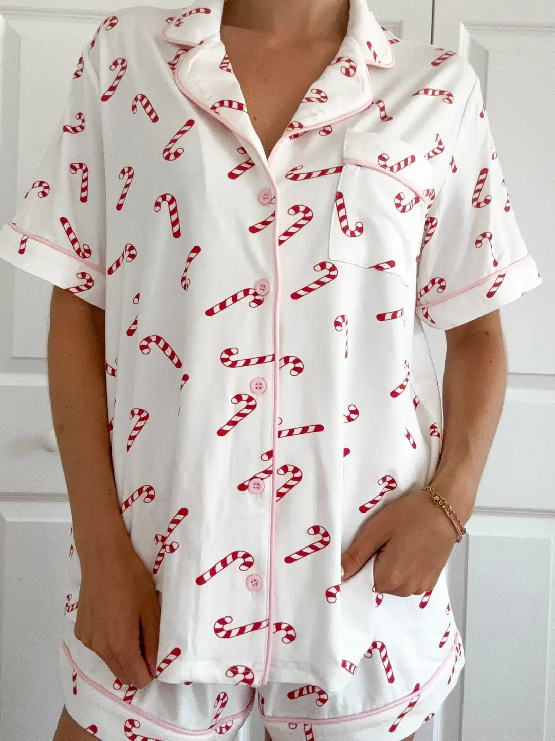 Indy Candy Cane Short Sleeve Pajama Top