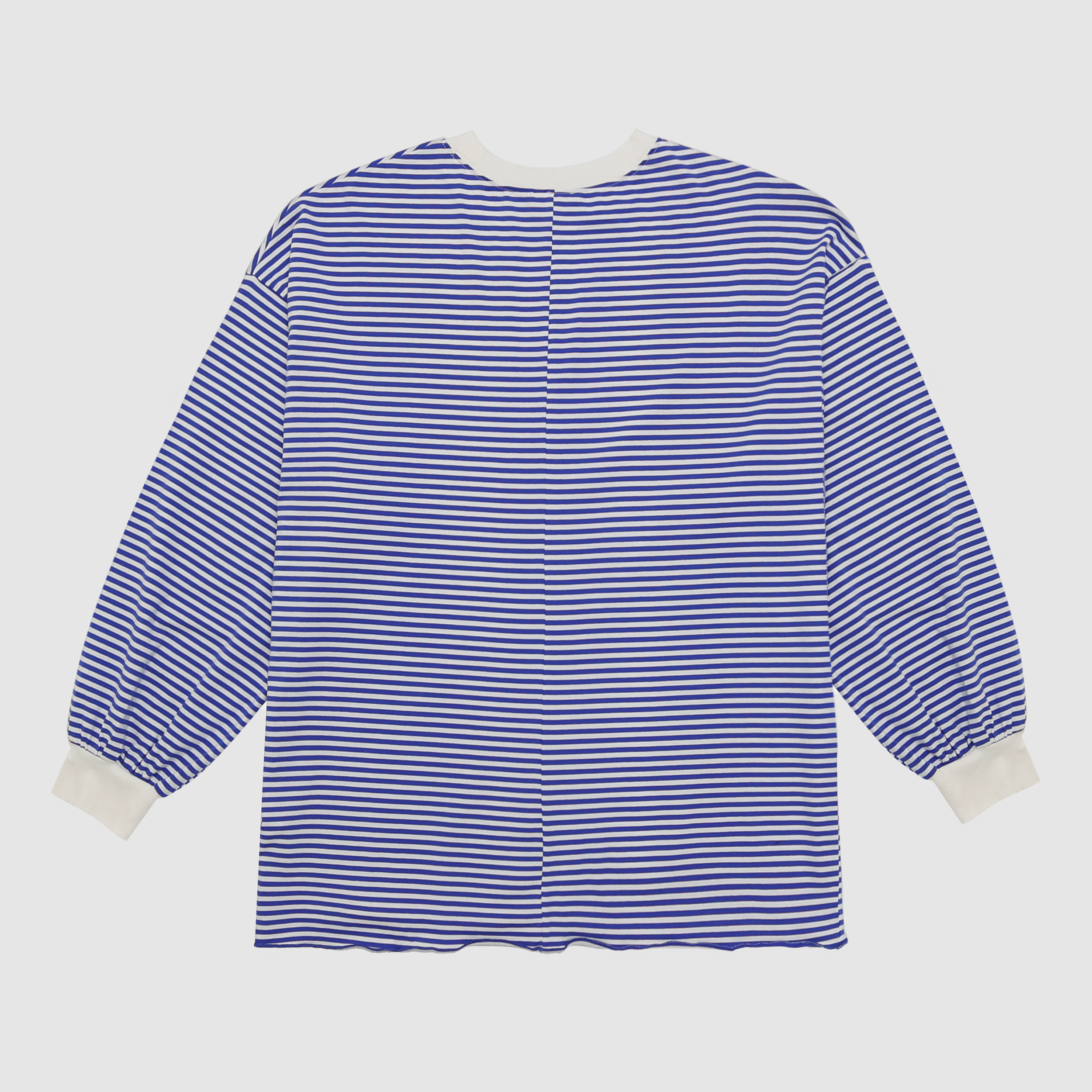 Allie Striped Contrast Hem Crewneck in Blue