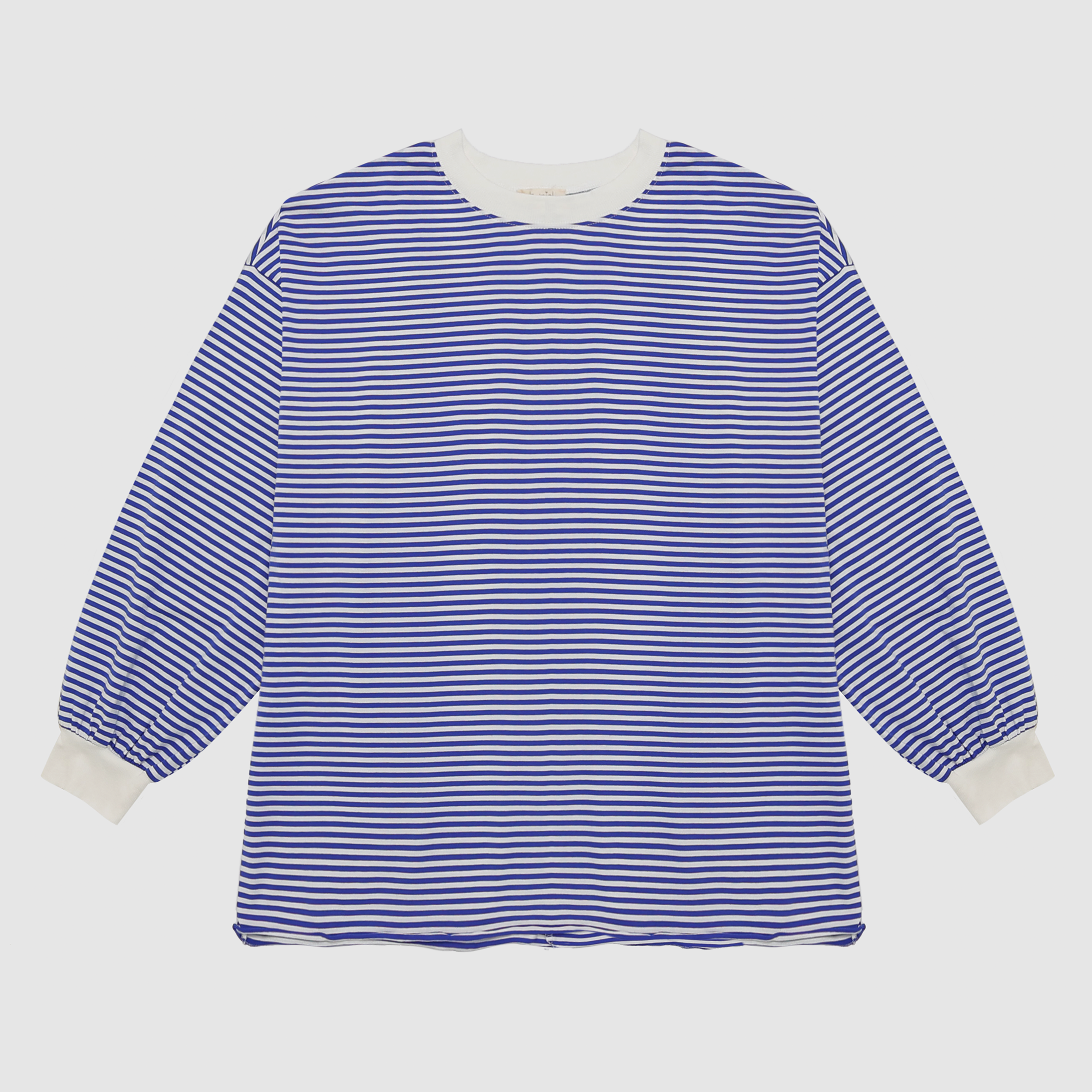 Allie Striped Contrast Hem Crewneck in Blue