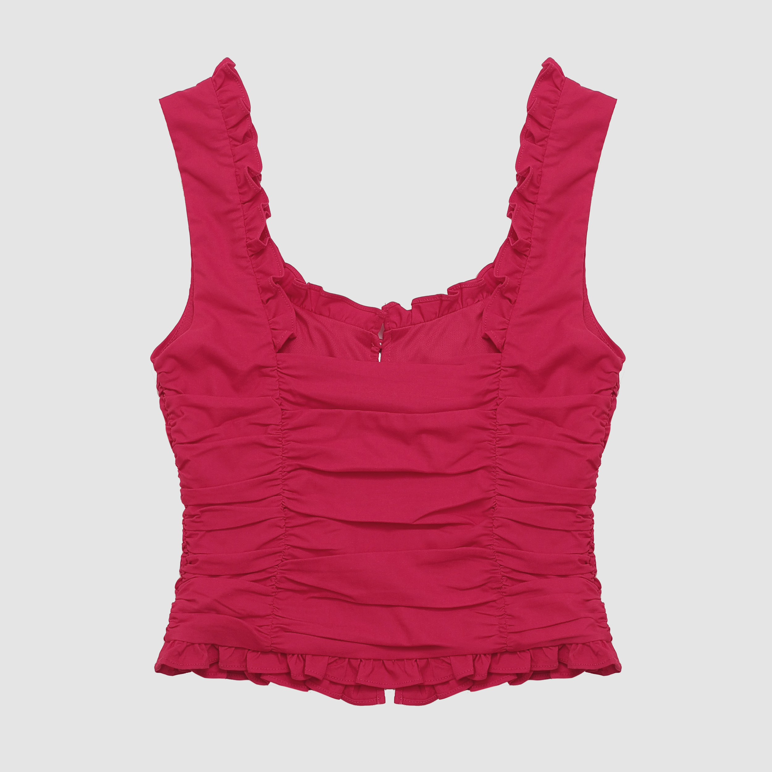 Amalia Ruched Button Tank Top in Red
