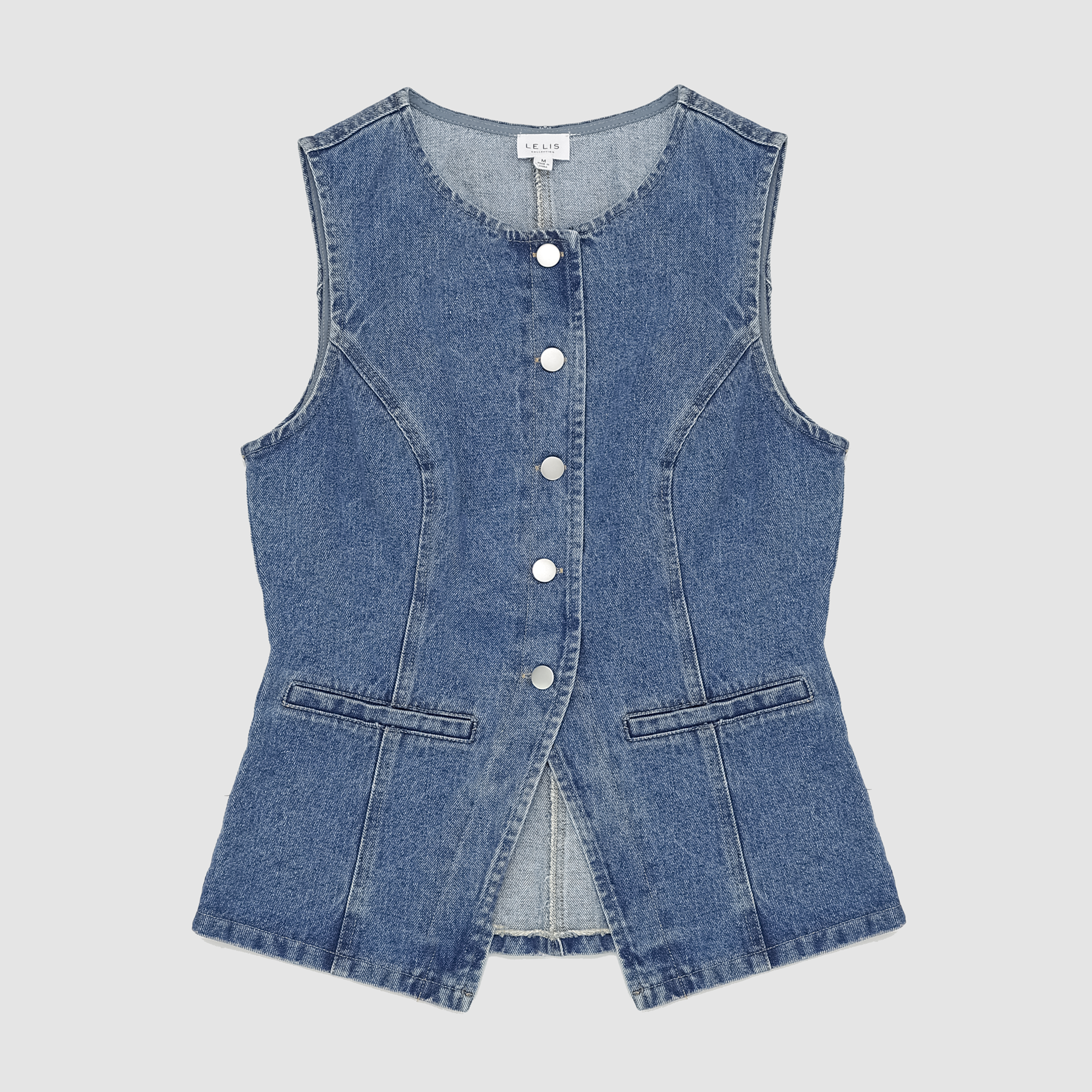 Caelyn Denim Button Front Vest in Denim