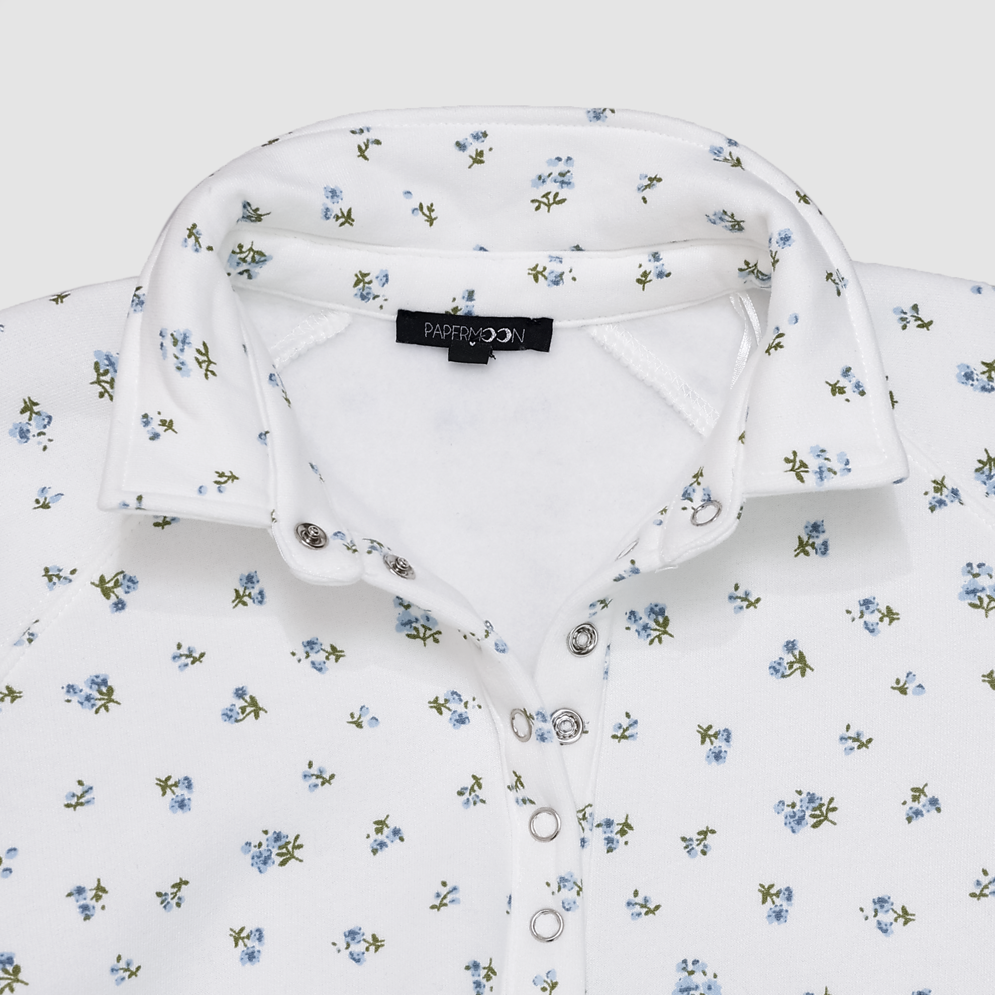 Celeste Button Up Pullover in Ivory & Blue Floral