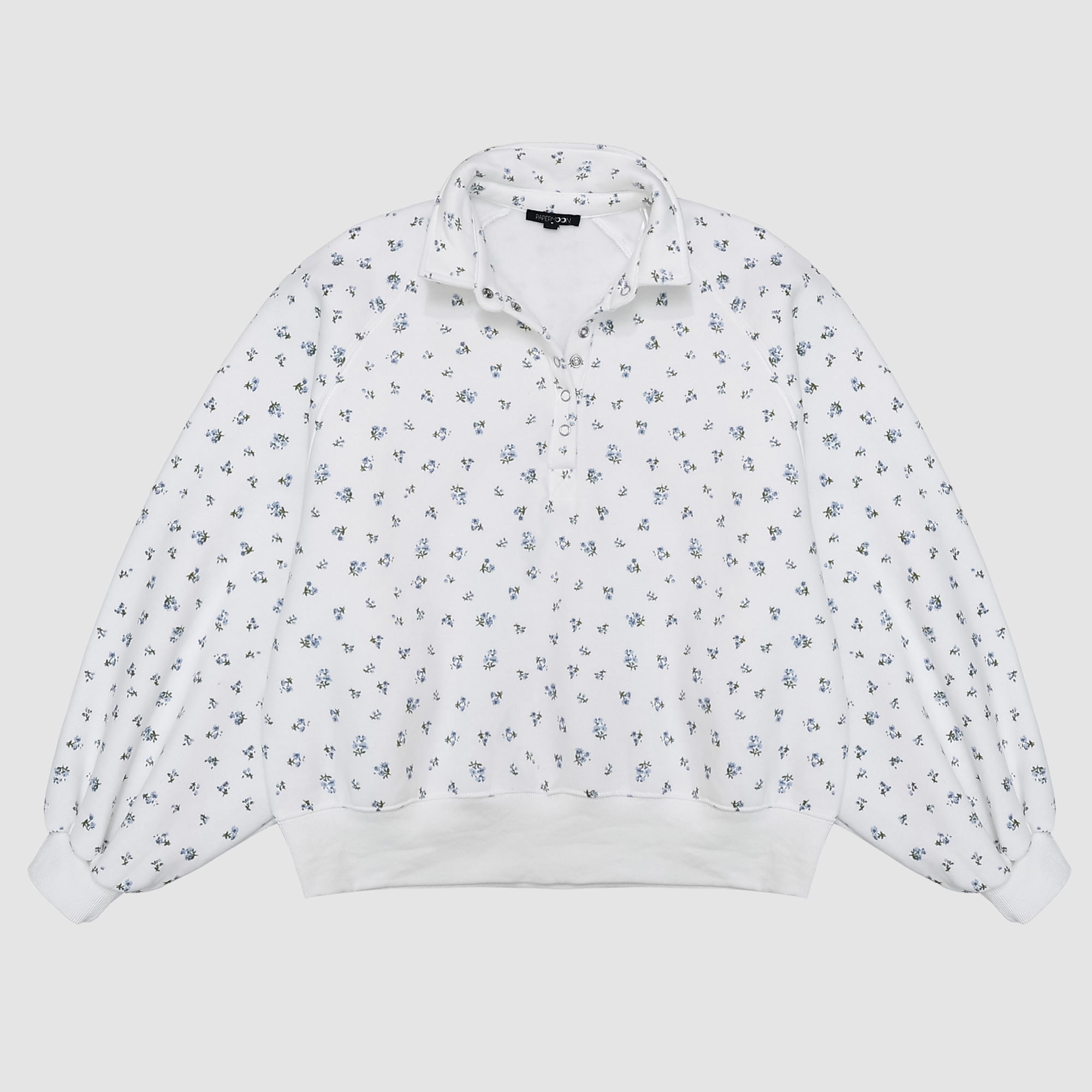 Celeste Button Up Pullover in Ivory & Blue Floral