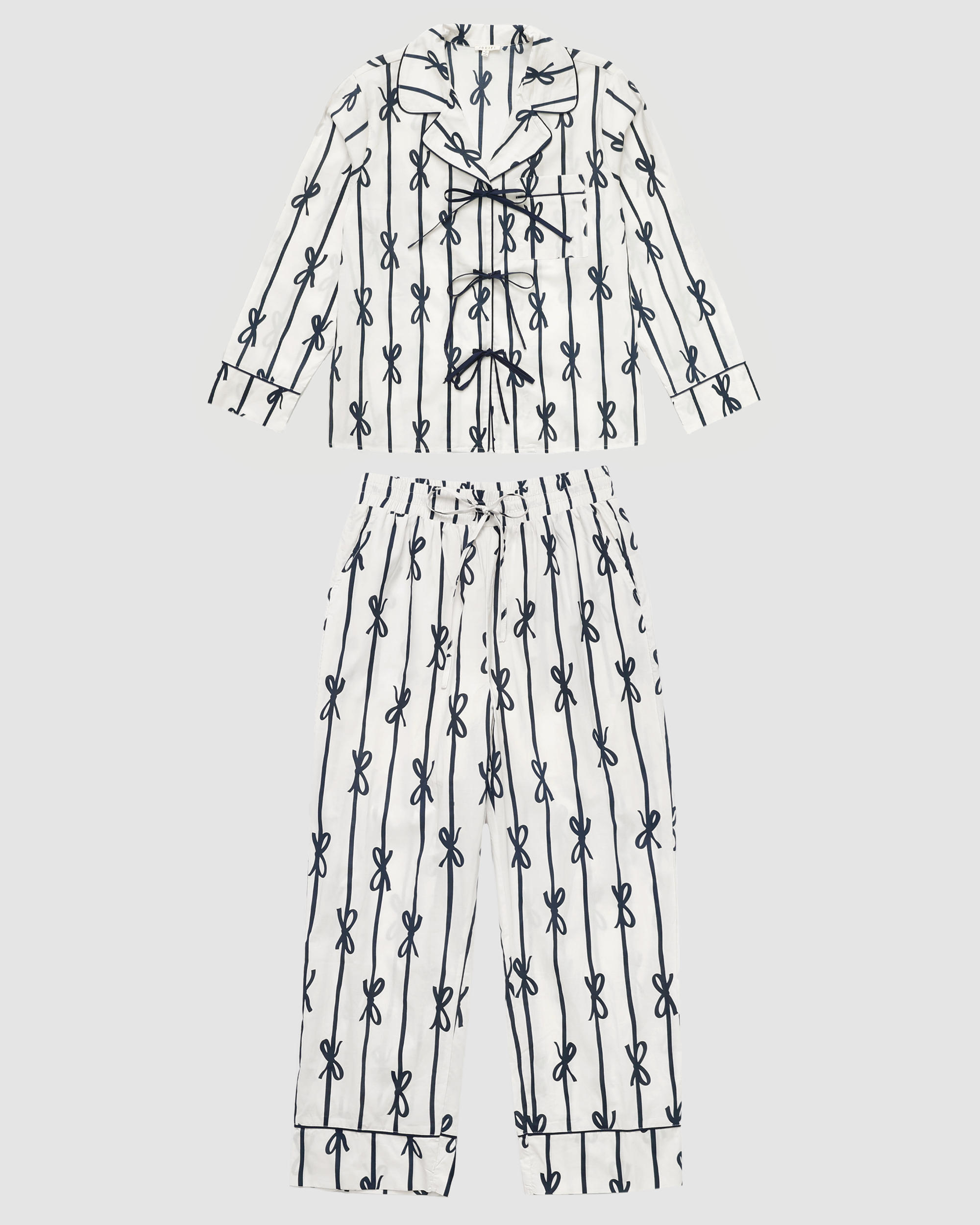 Eleanor Bow Print Pajama Set in Ivory