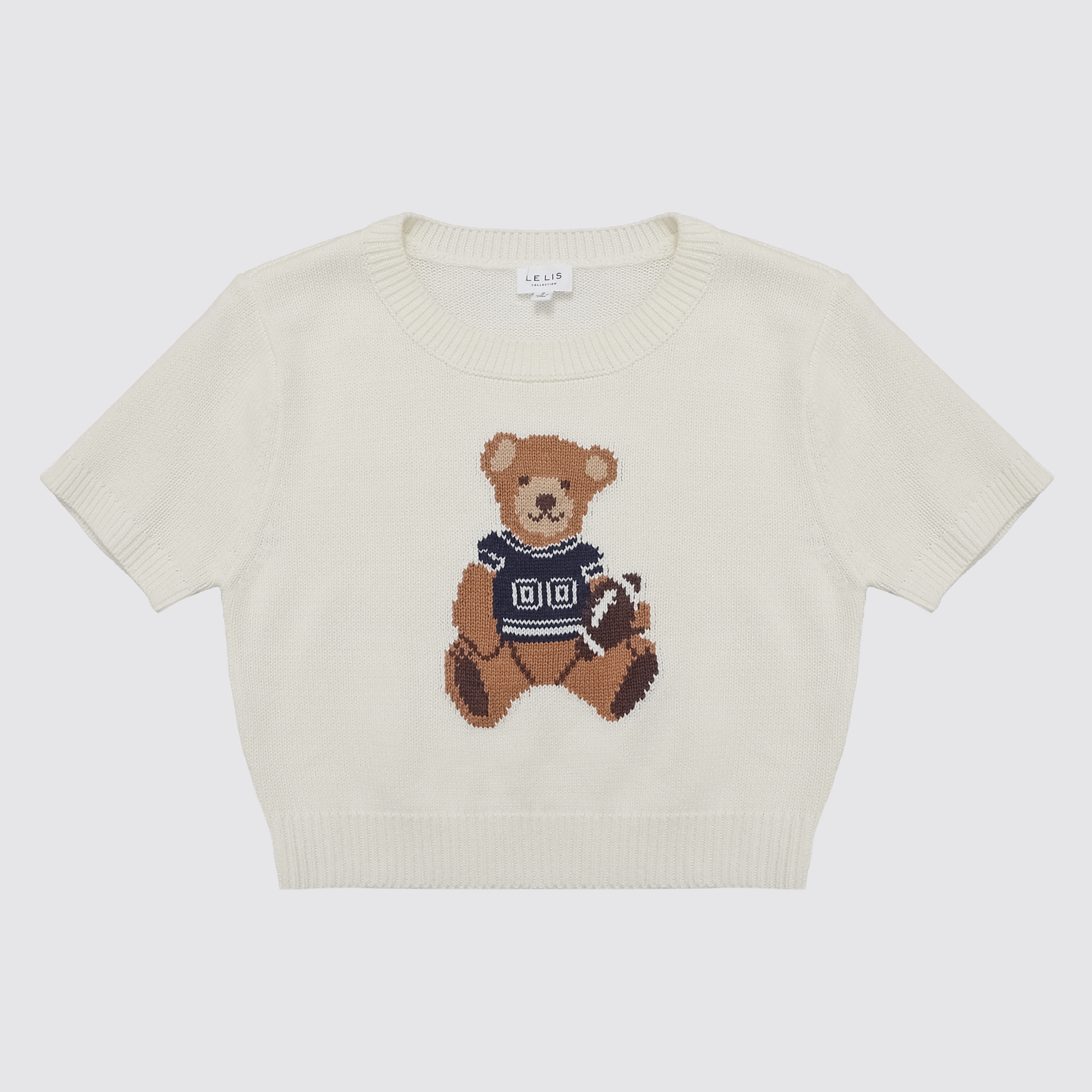 Football Star Teddy Bear Sweater Tee in White & Navy
