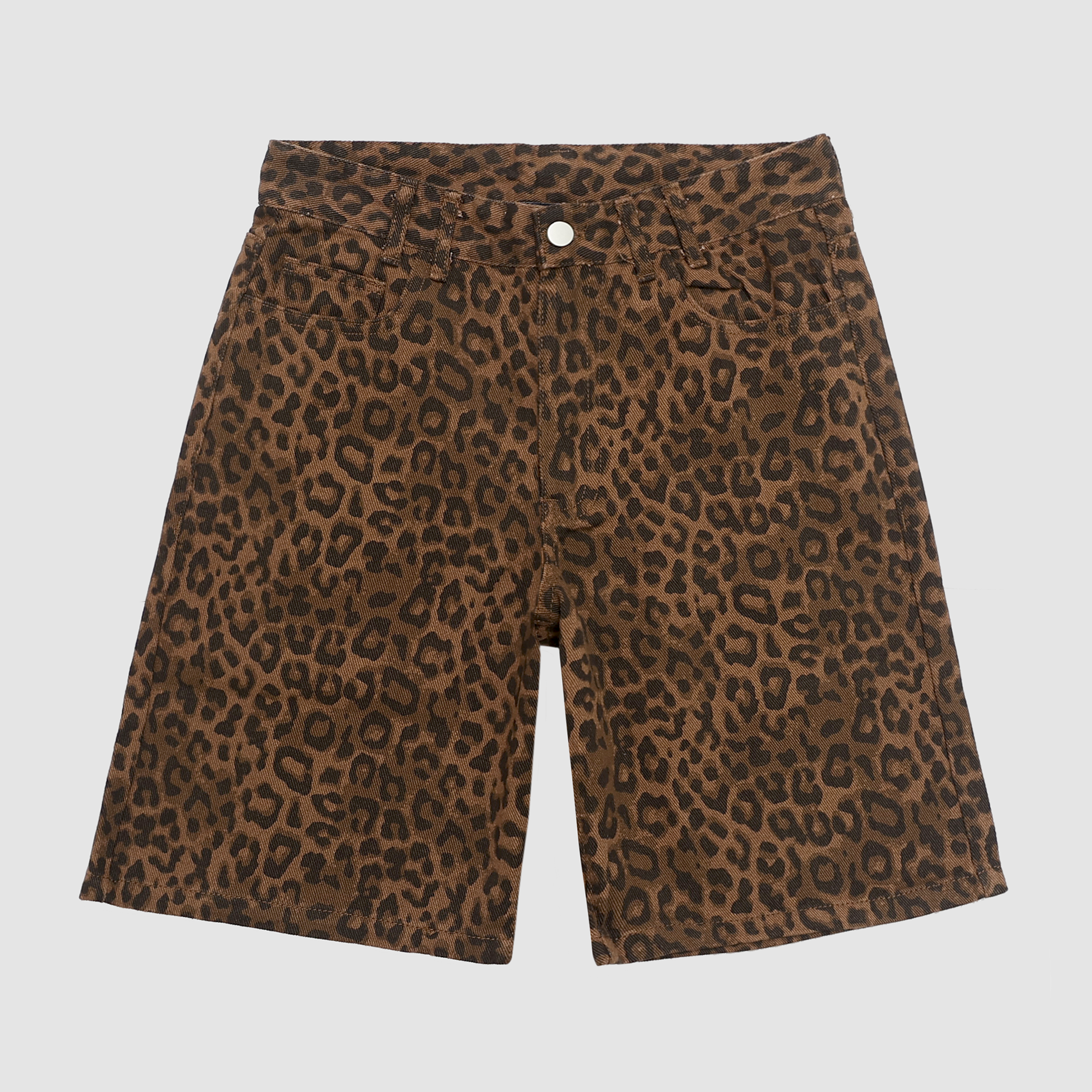 Josephine Leopard Jean Shorts in Brown Leopard