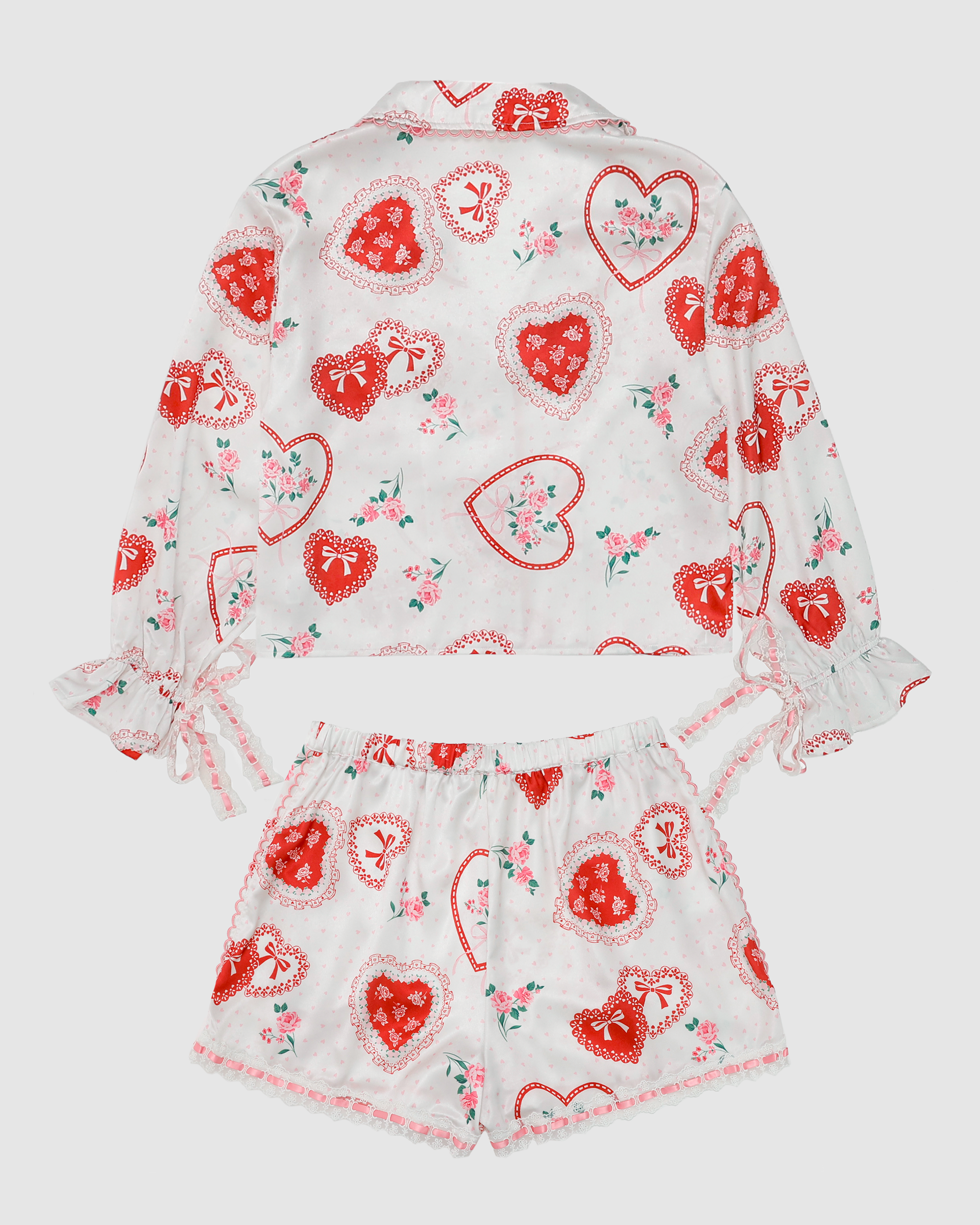 Lace Hearts Pajama Set in White/Light Pink