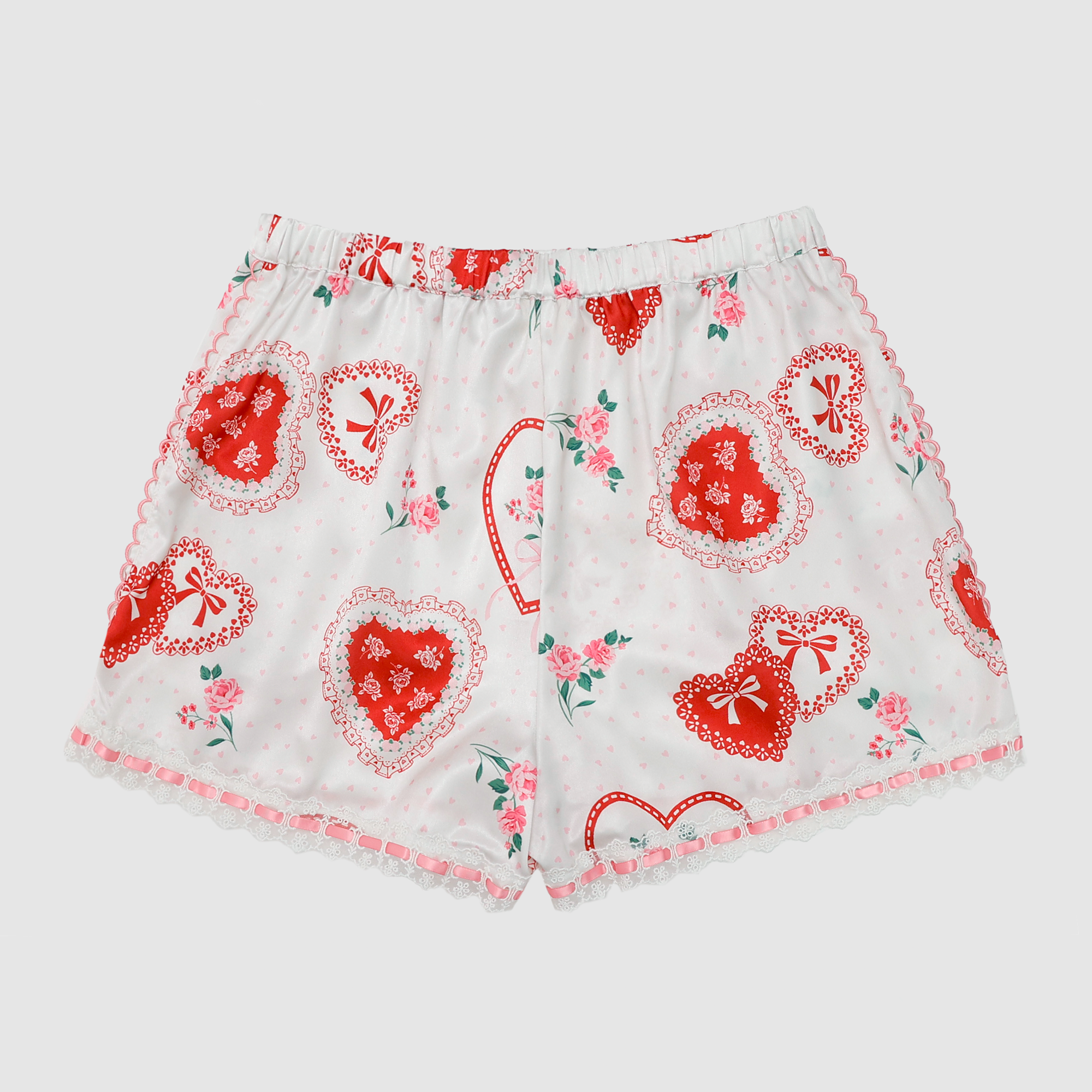 Lace Hearts Pajama Set in White/Light Pink