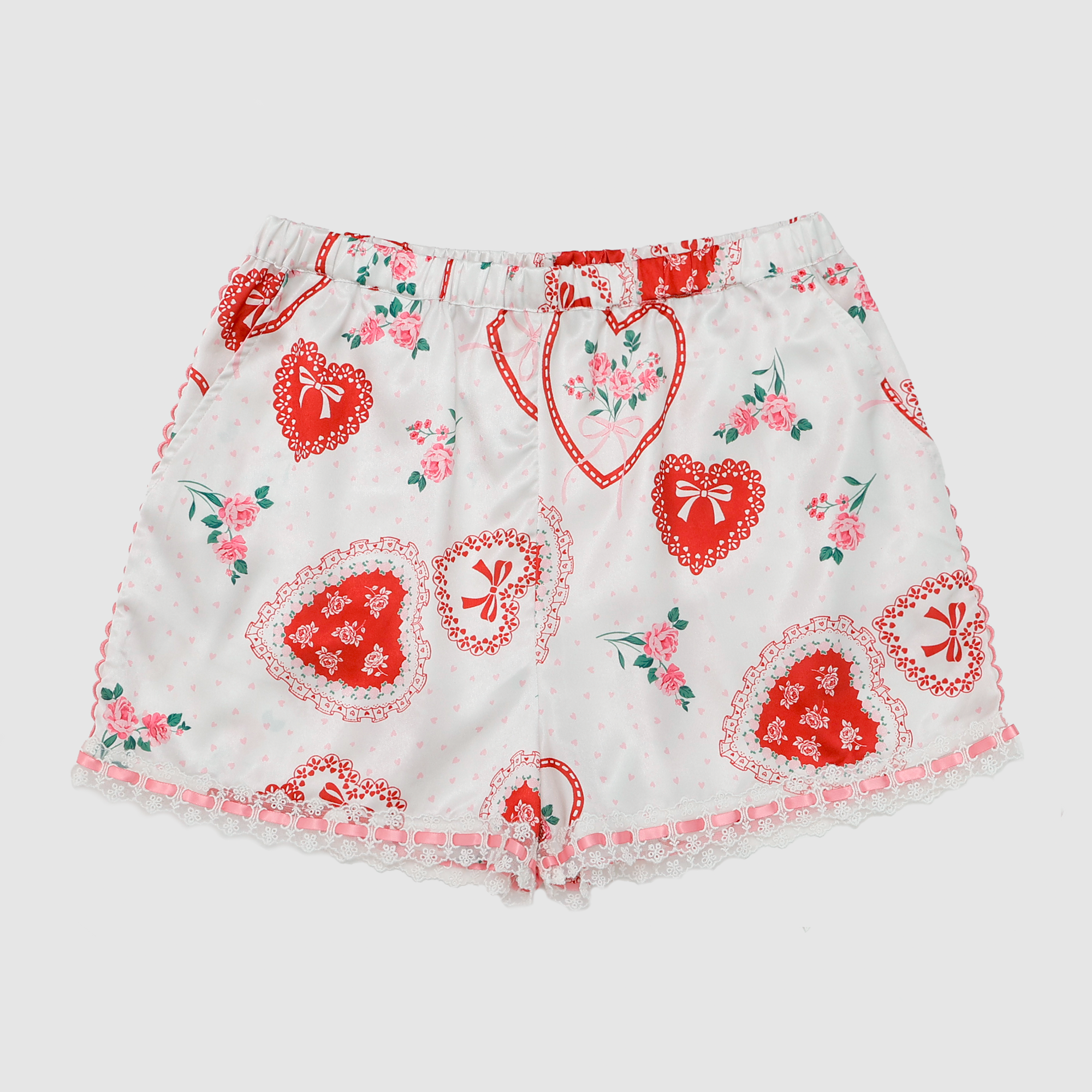 Lace Hearts Pajama Set in White/Light Pink