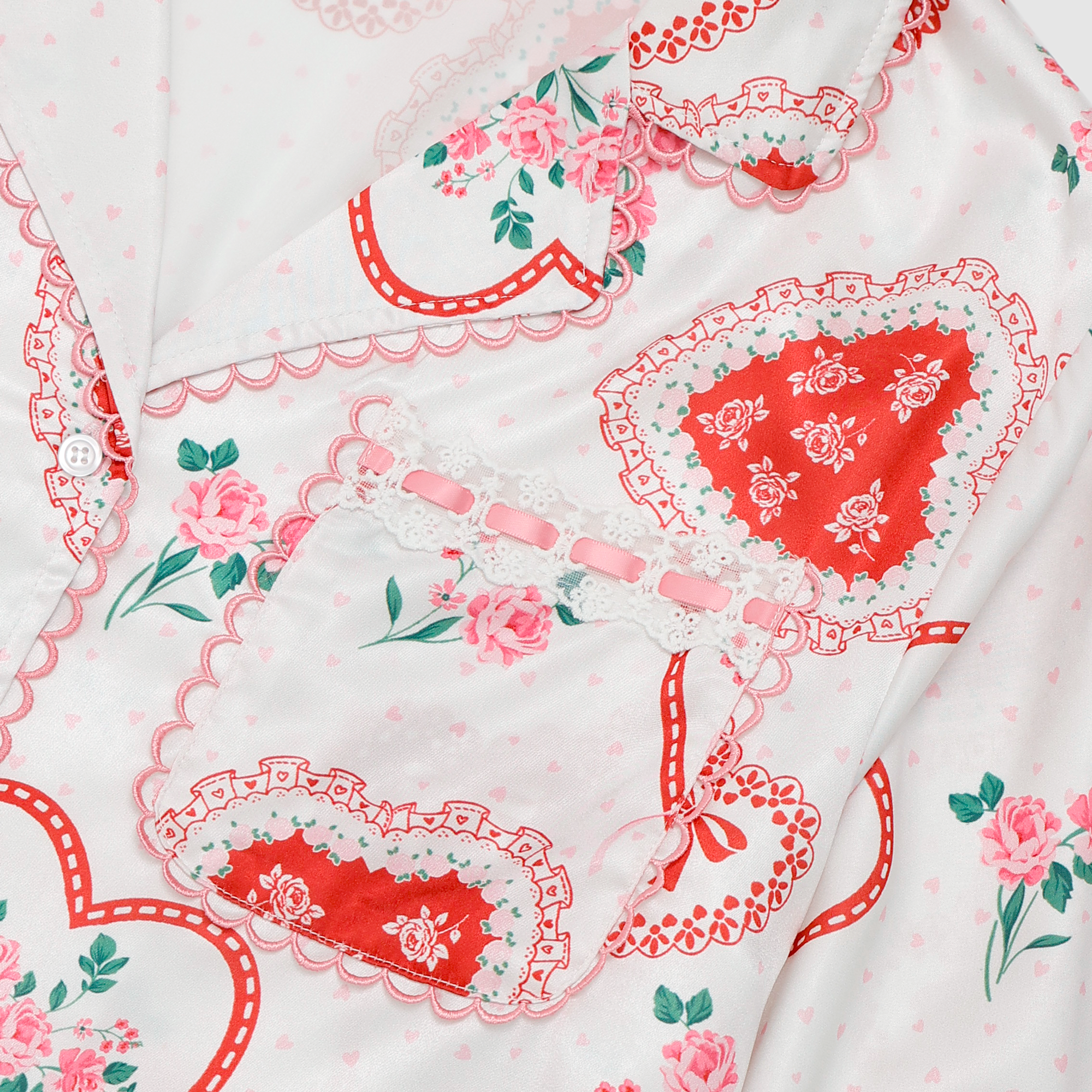 Lace Hearts Pajama Set in White/Light Pink