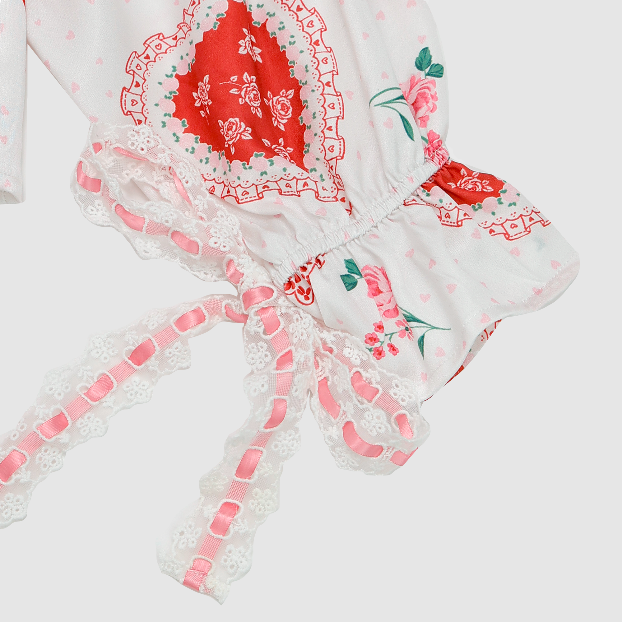 Lace Hearts Pajama Set in White/Light Pink