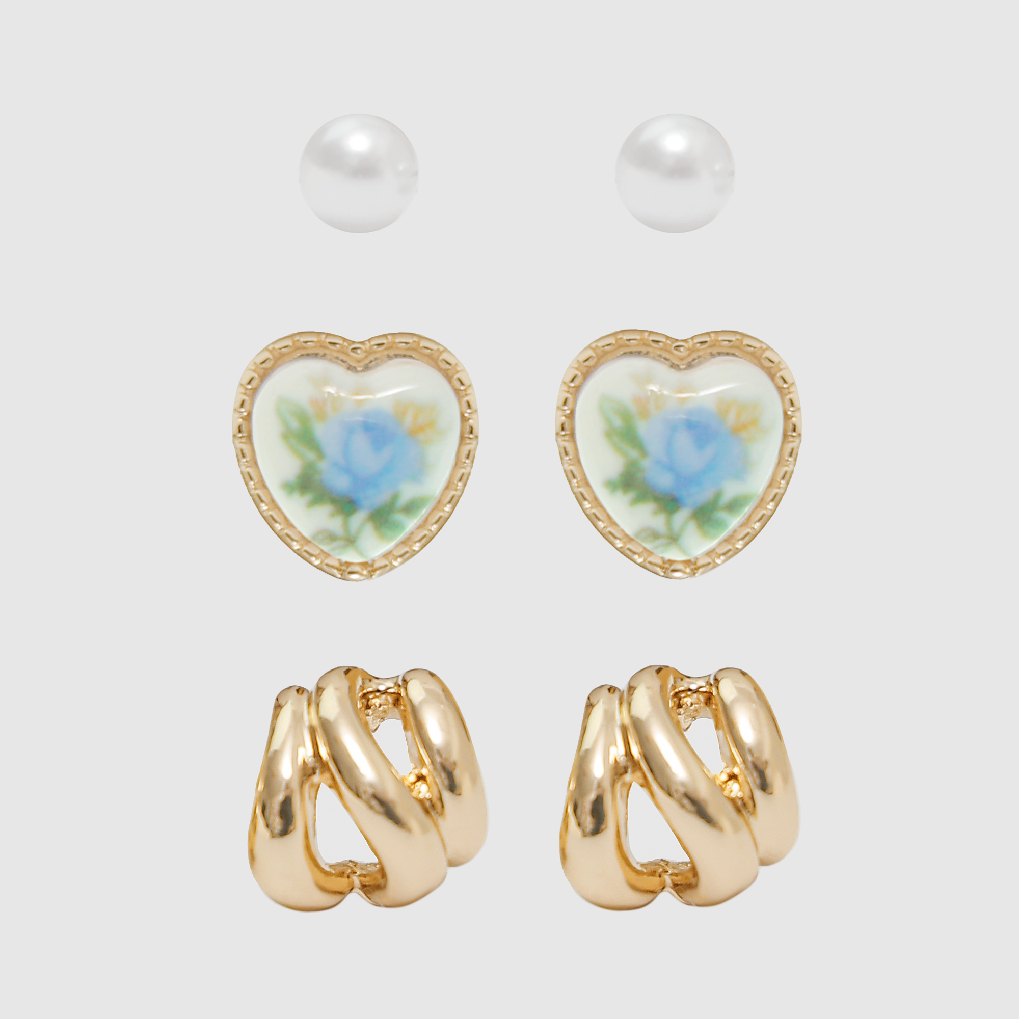 Pearl Gold Earring Trio Set