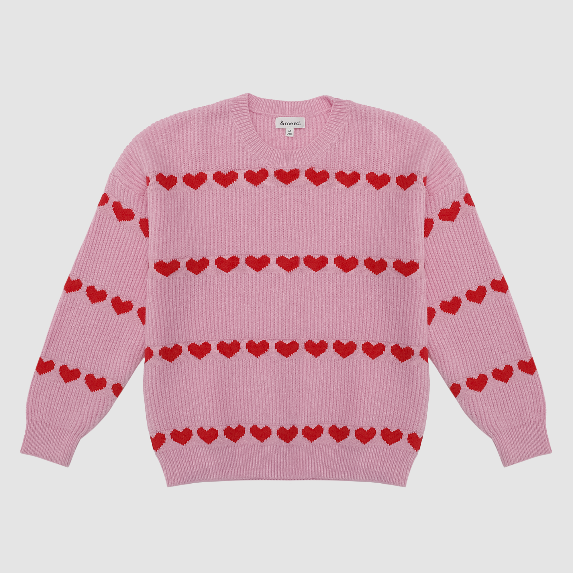 Sarah Heart Ribbed Knit Sweater in Pink