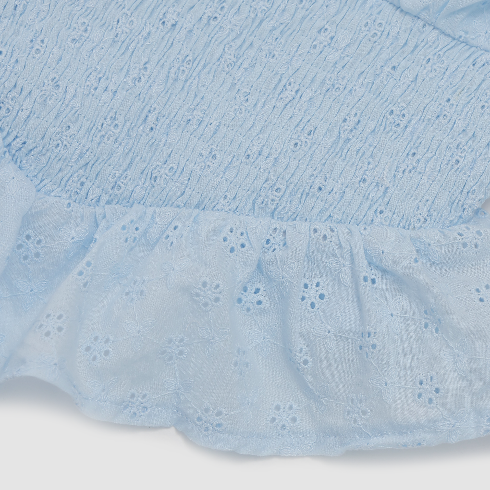 Skye Smocked Eyelet Top in Sky Blue