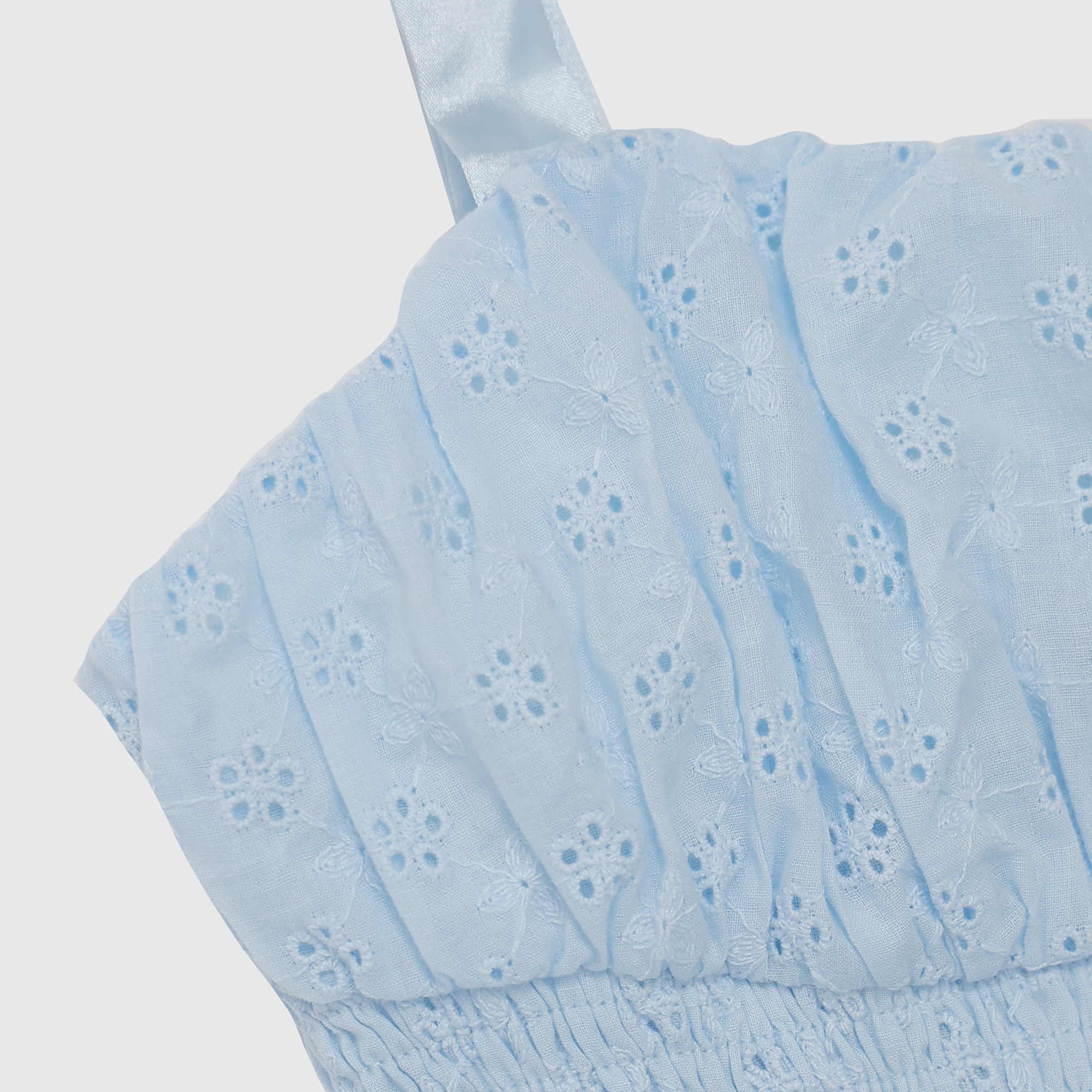 Skye Smocked Eyelet Top in Sky Blue
