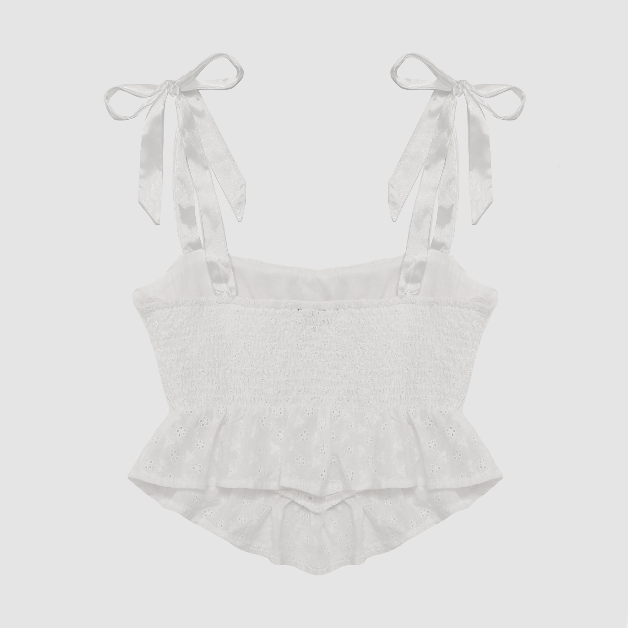 Skye Smocked Eyelet Top in White