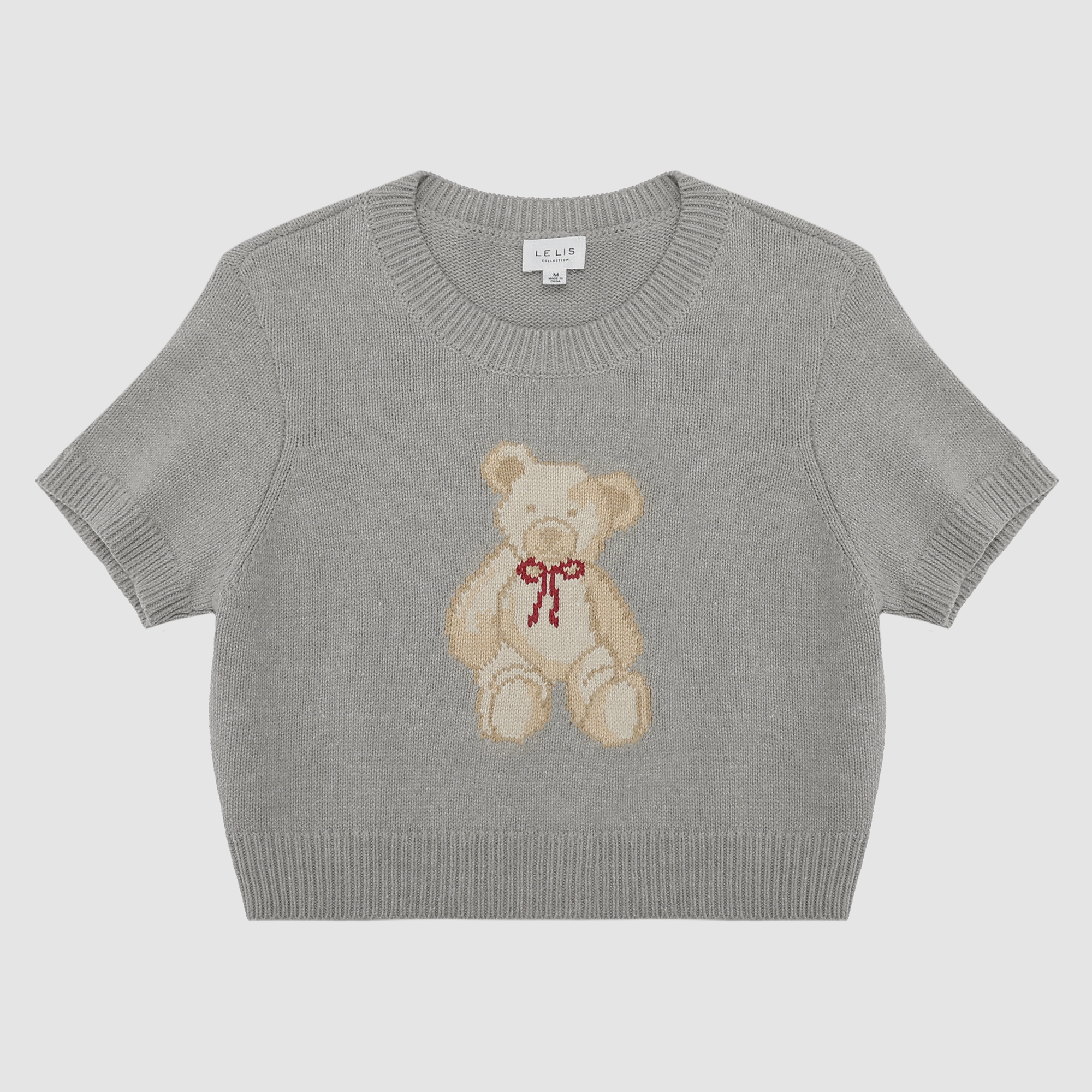 Teddy Bear Cropped Sweater Top in Heather Grey