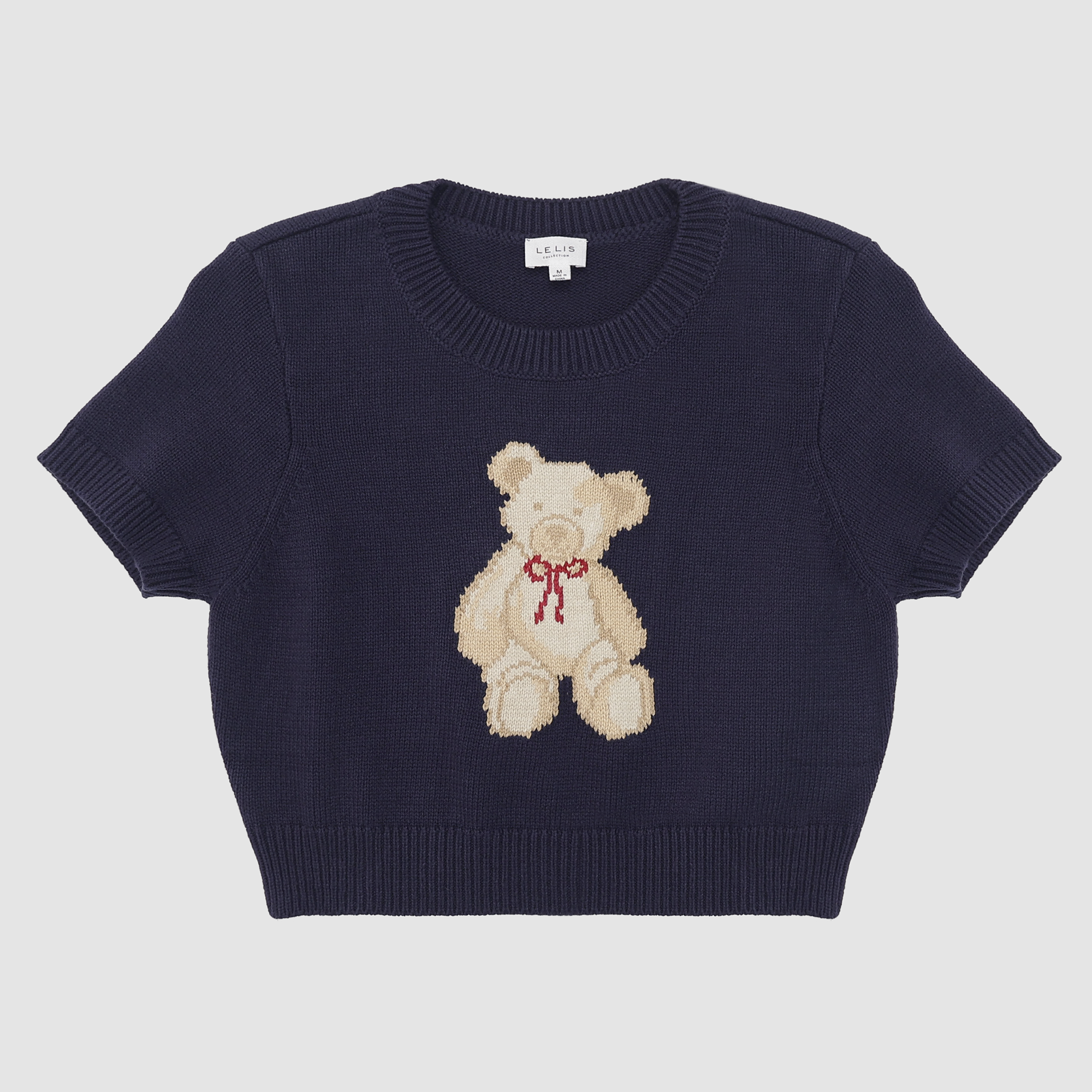 Teddy Bear Cropped Sweater Top in Navy