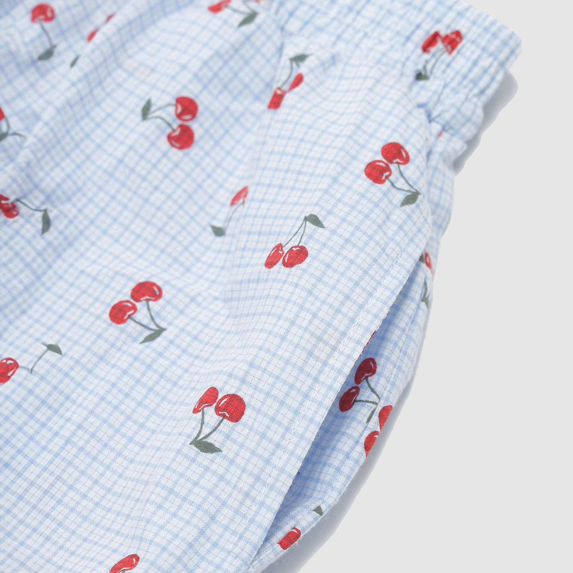 Lucille Cherry Gingham Pajama Set in Blue