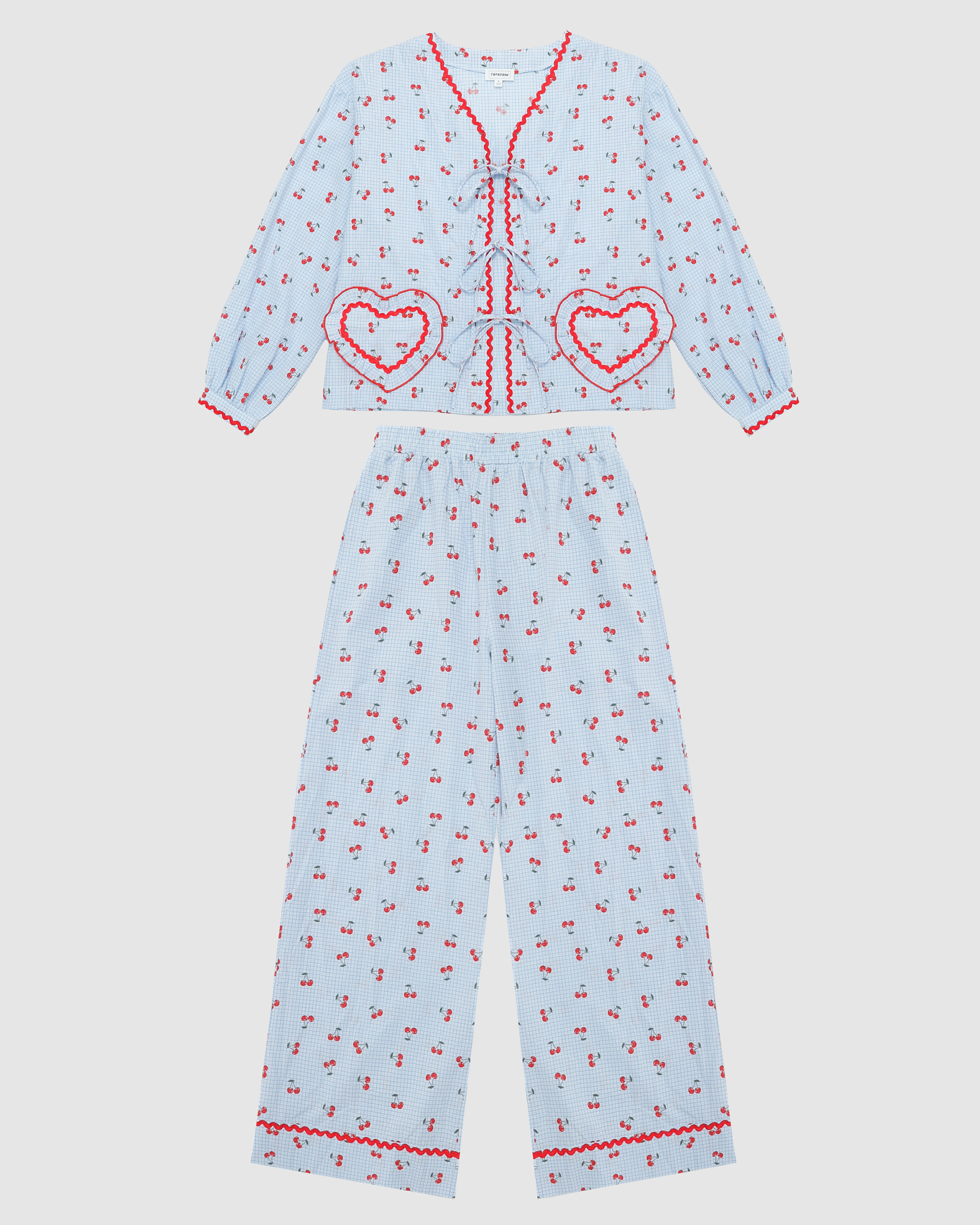 Lucille Cherry Gingham Pajama Set in Blue