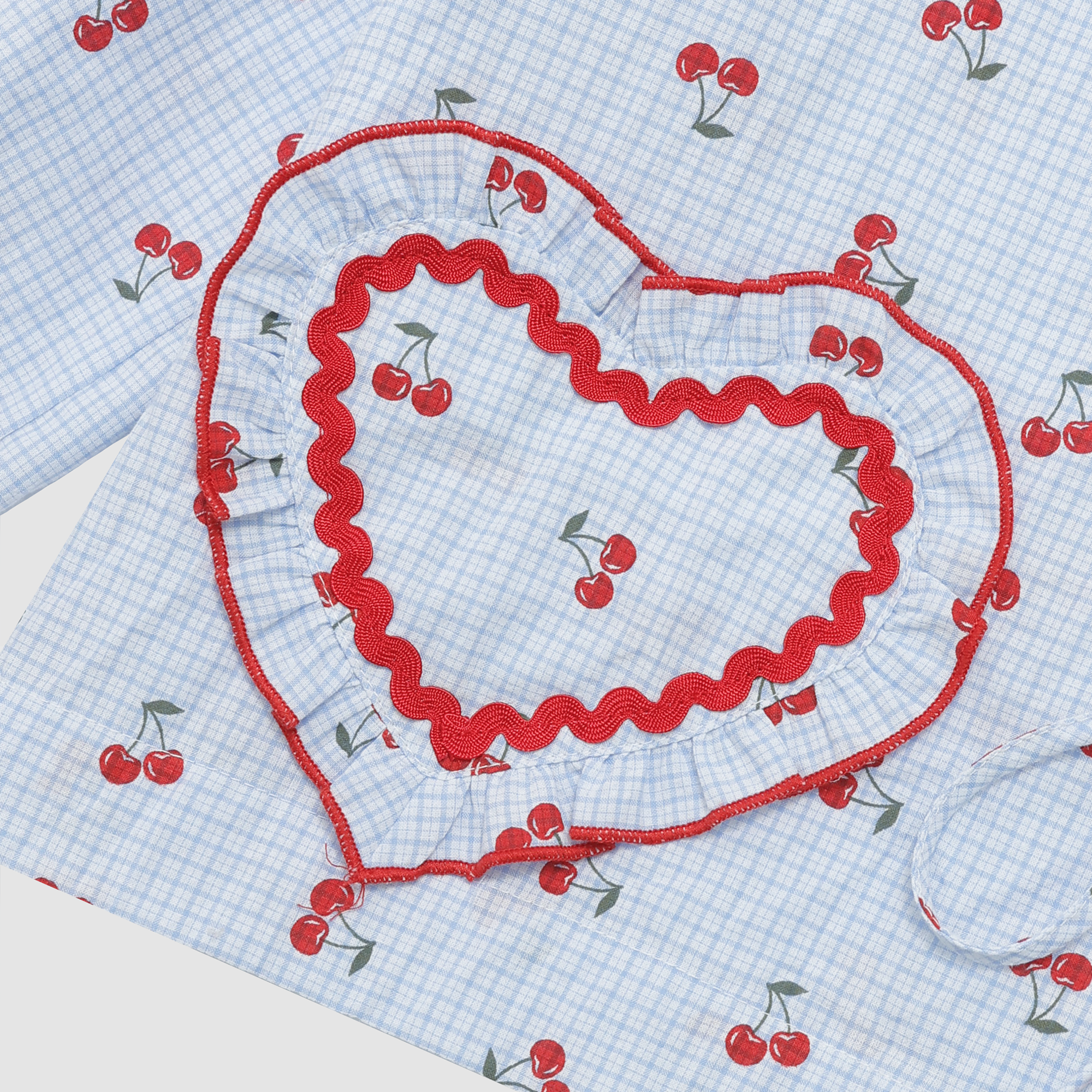 Lucille Cherry Gingham Pajama Set in Blue