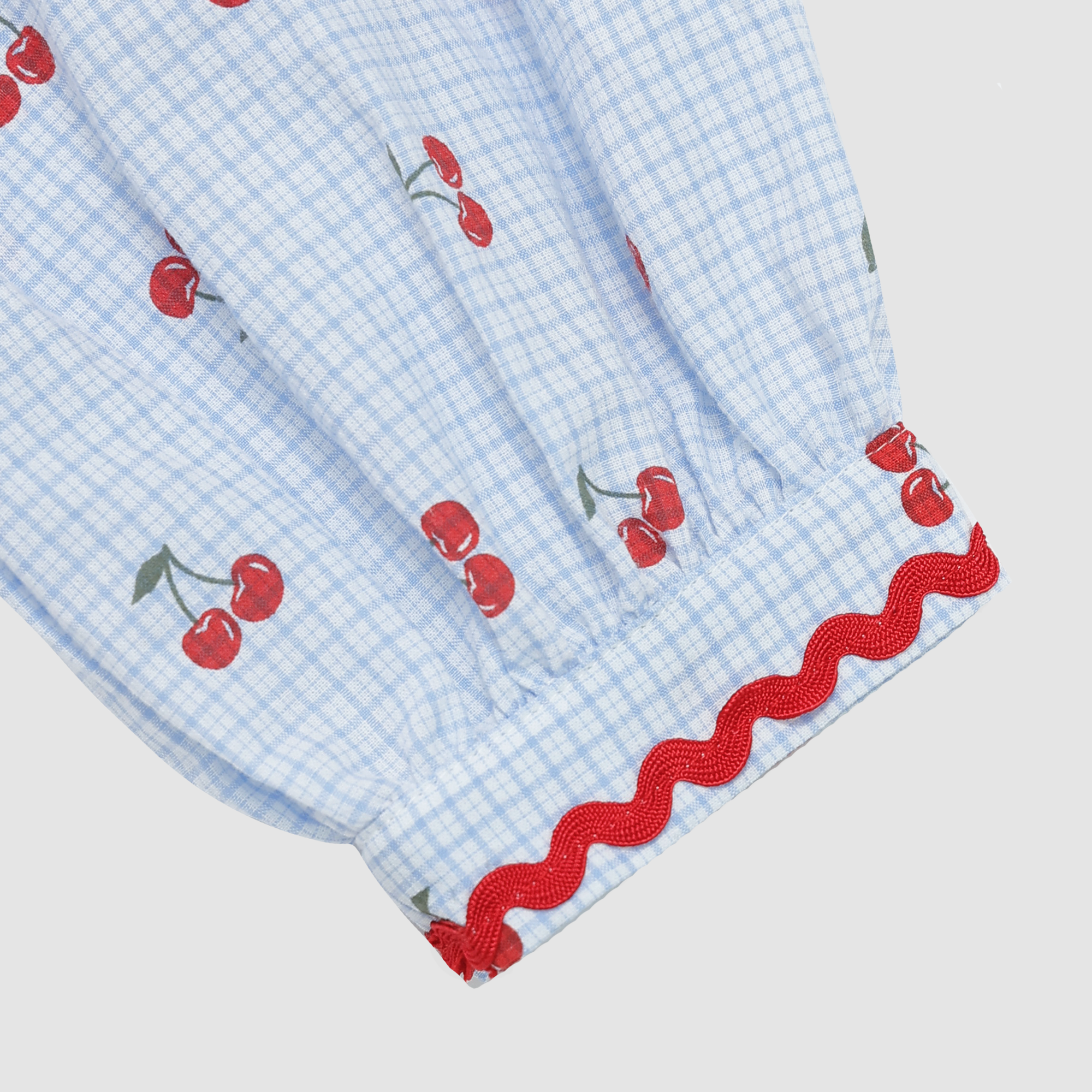 Lucille Cherry Gingham Pajama Set in Blue