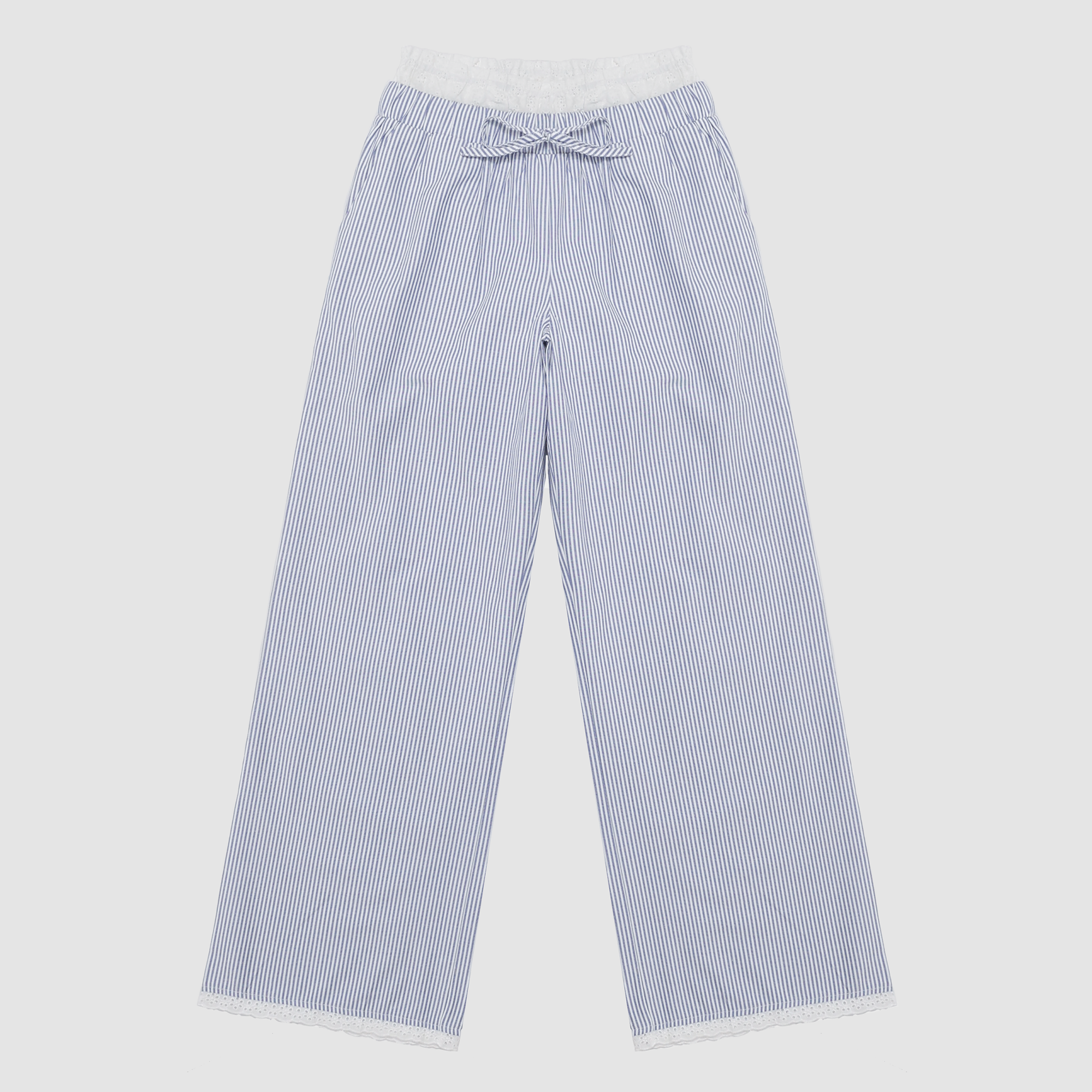 Maisie Ruffle Lined Pants in Blue/White