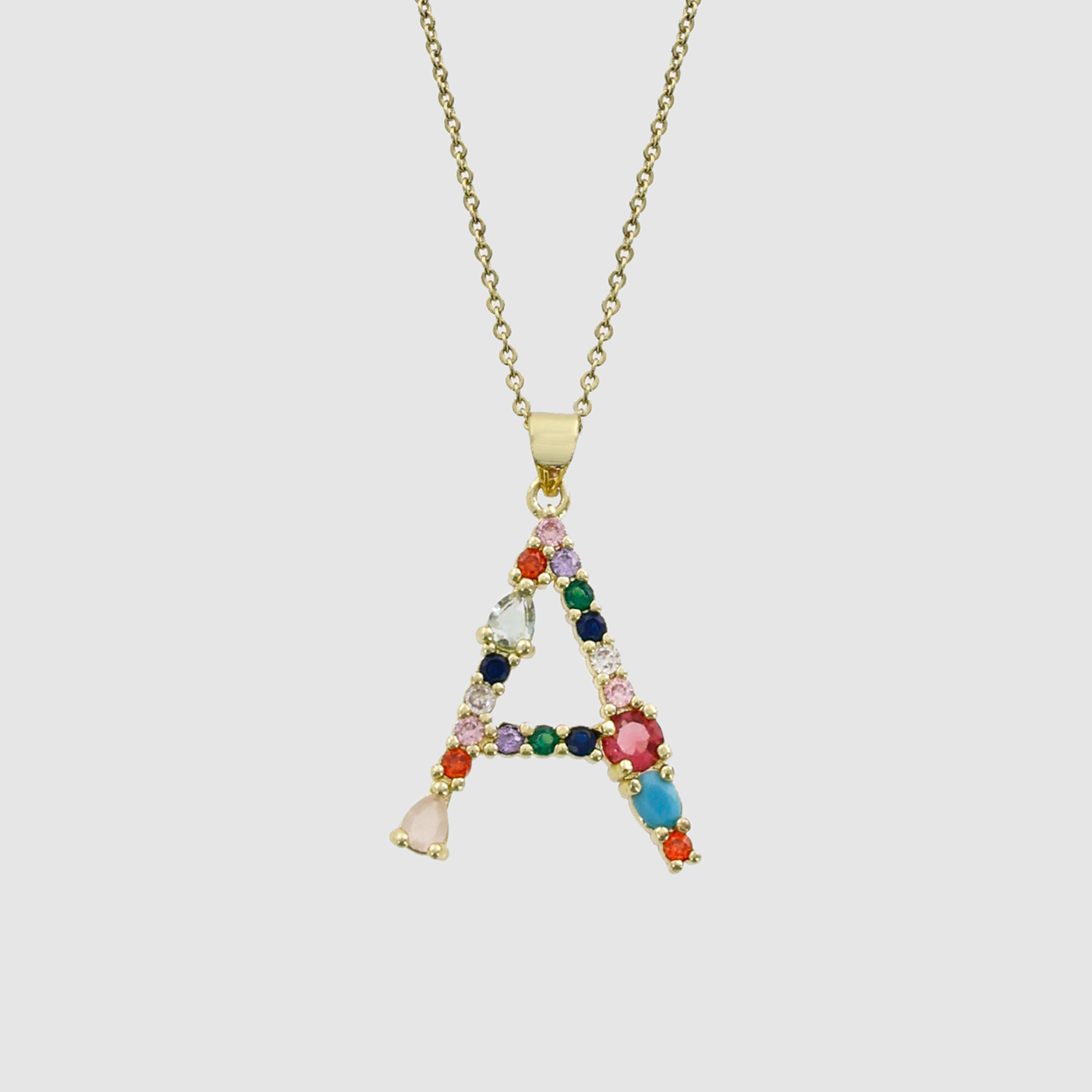 Multicolor Gem Initial Necklace