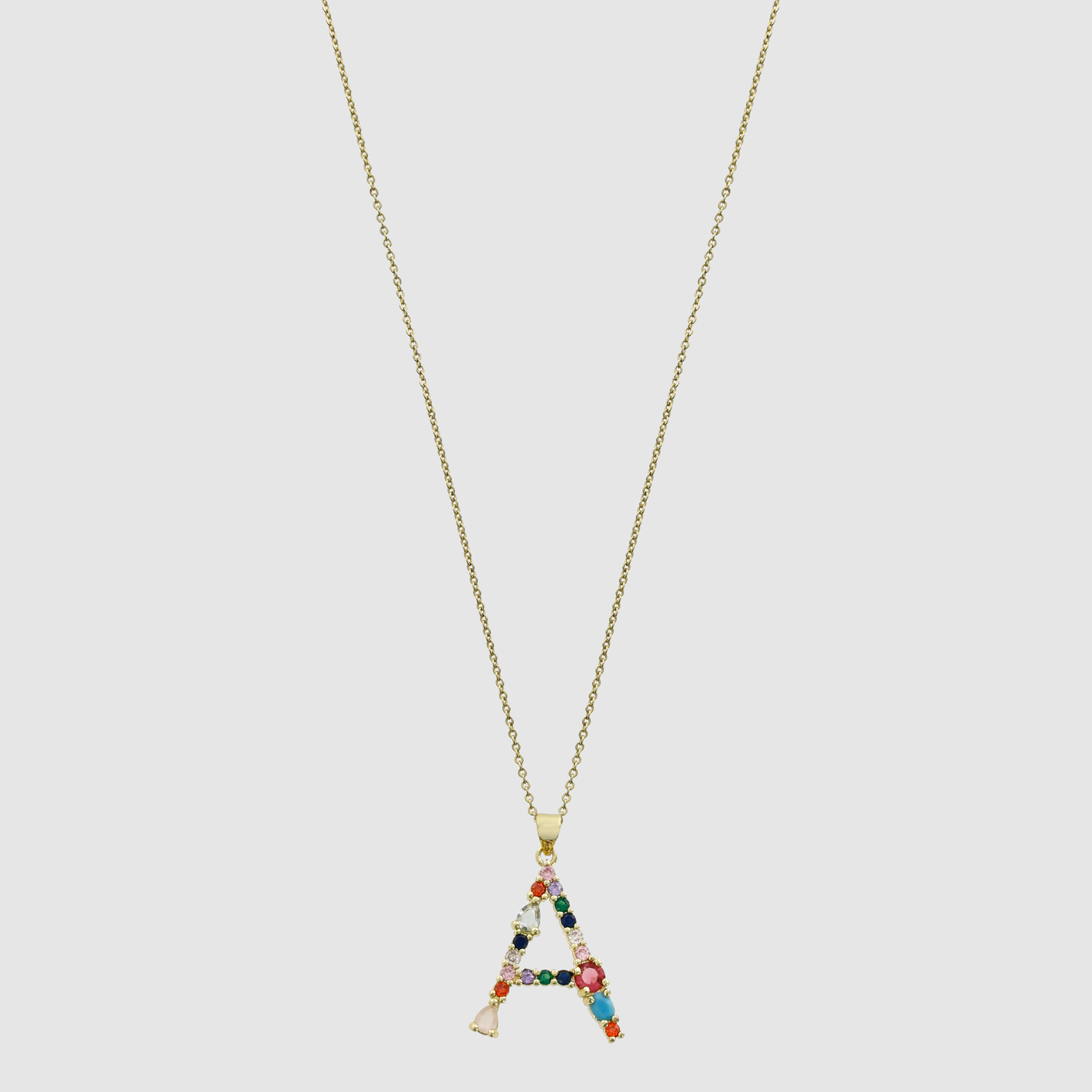 Multicolor Gem Initial Necklace
