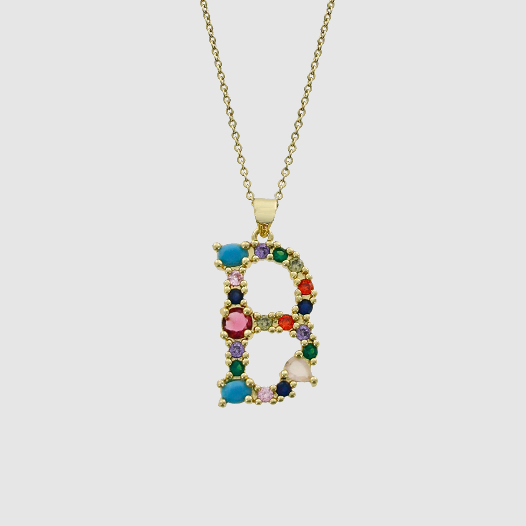 Multicolor Gem Initial Necklace