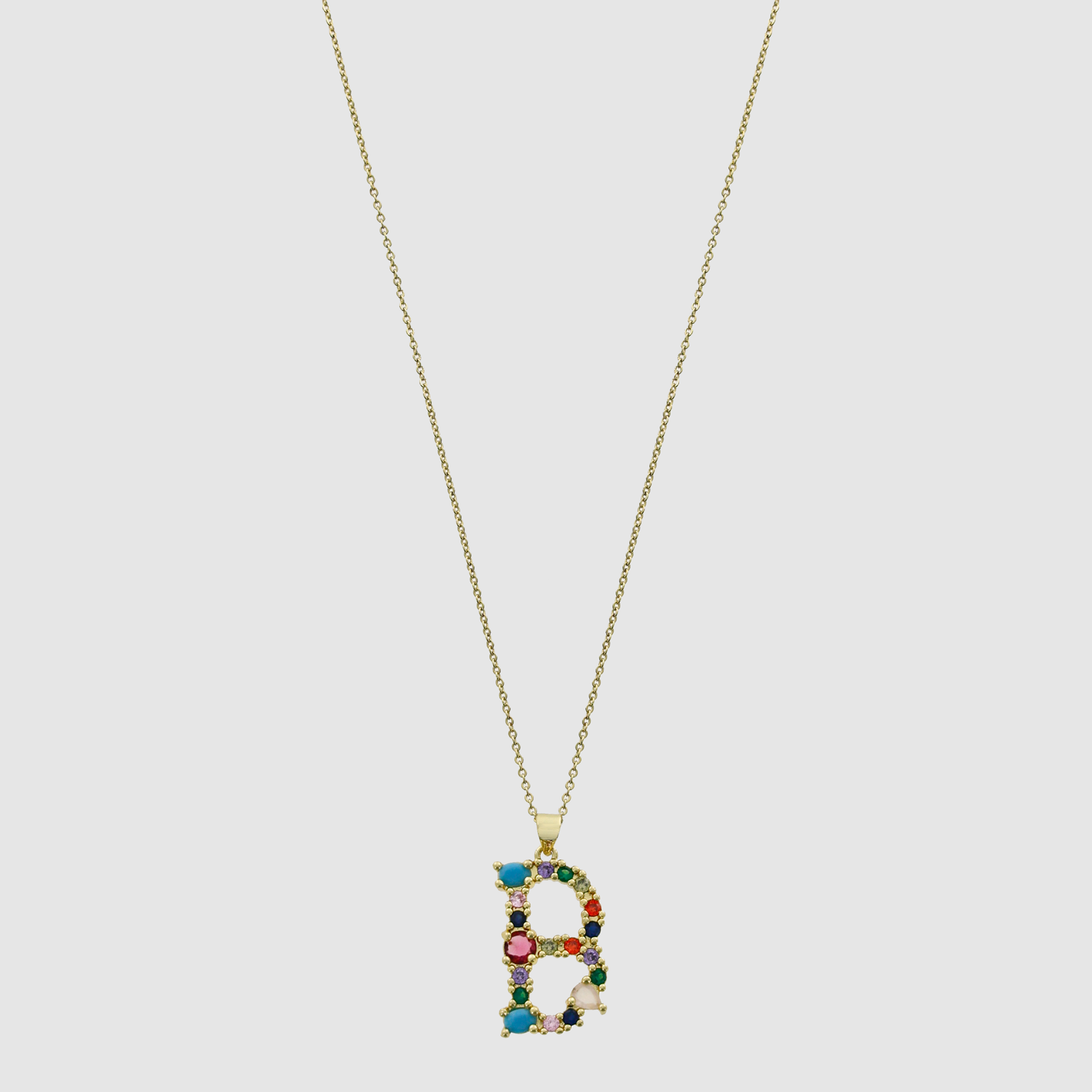 Multicolor Gem Initial Necklace