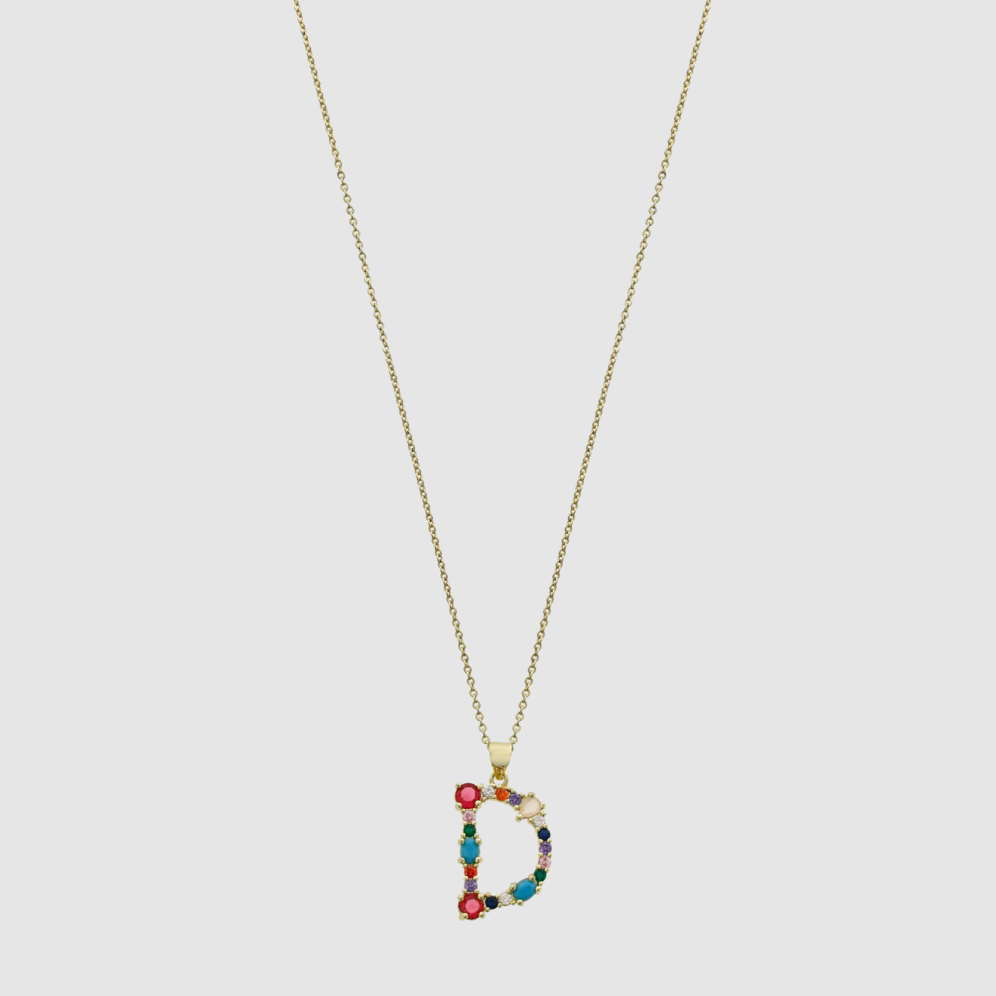 Multicolor Gem Initial Necklace