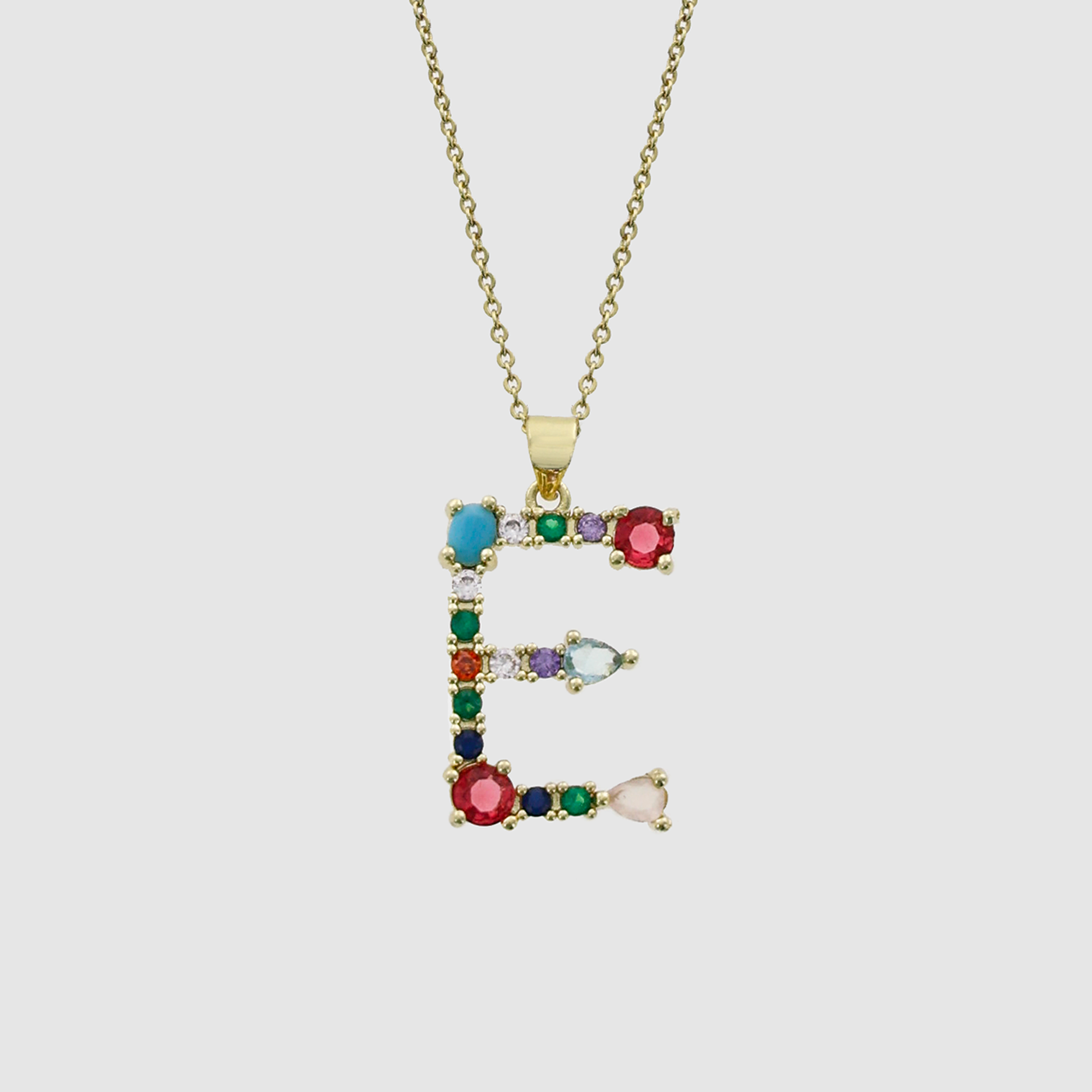 Multicolor Gem Initial Necklace
