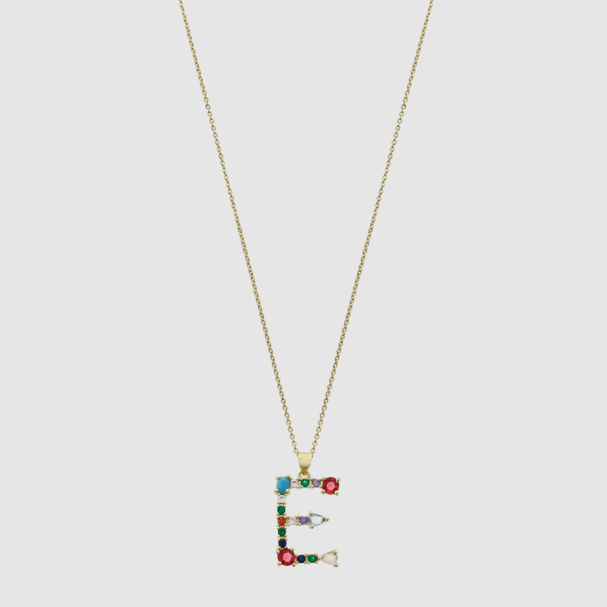 Multicolor Gem Initial Necklace