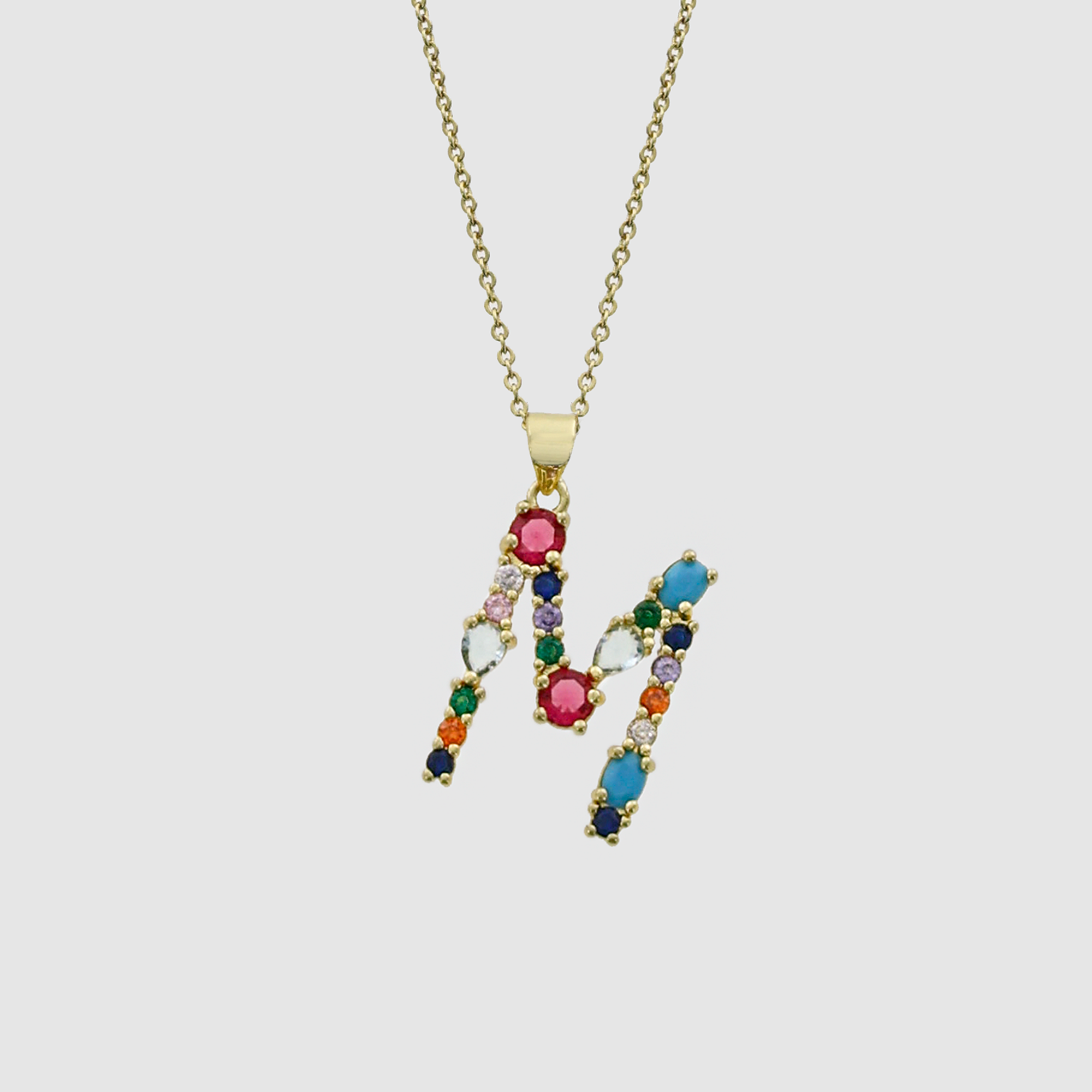 Multicolor Gem Initial Necklace