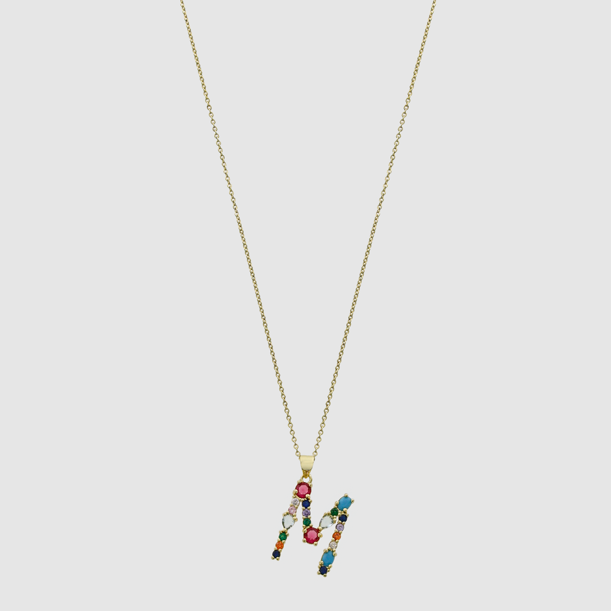 Multicolor Gem Initial Necklace